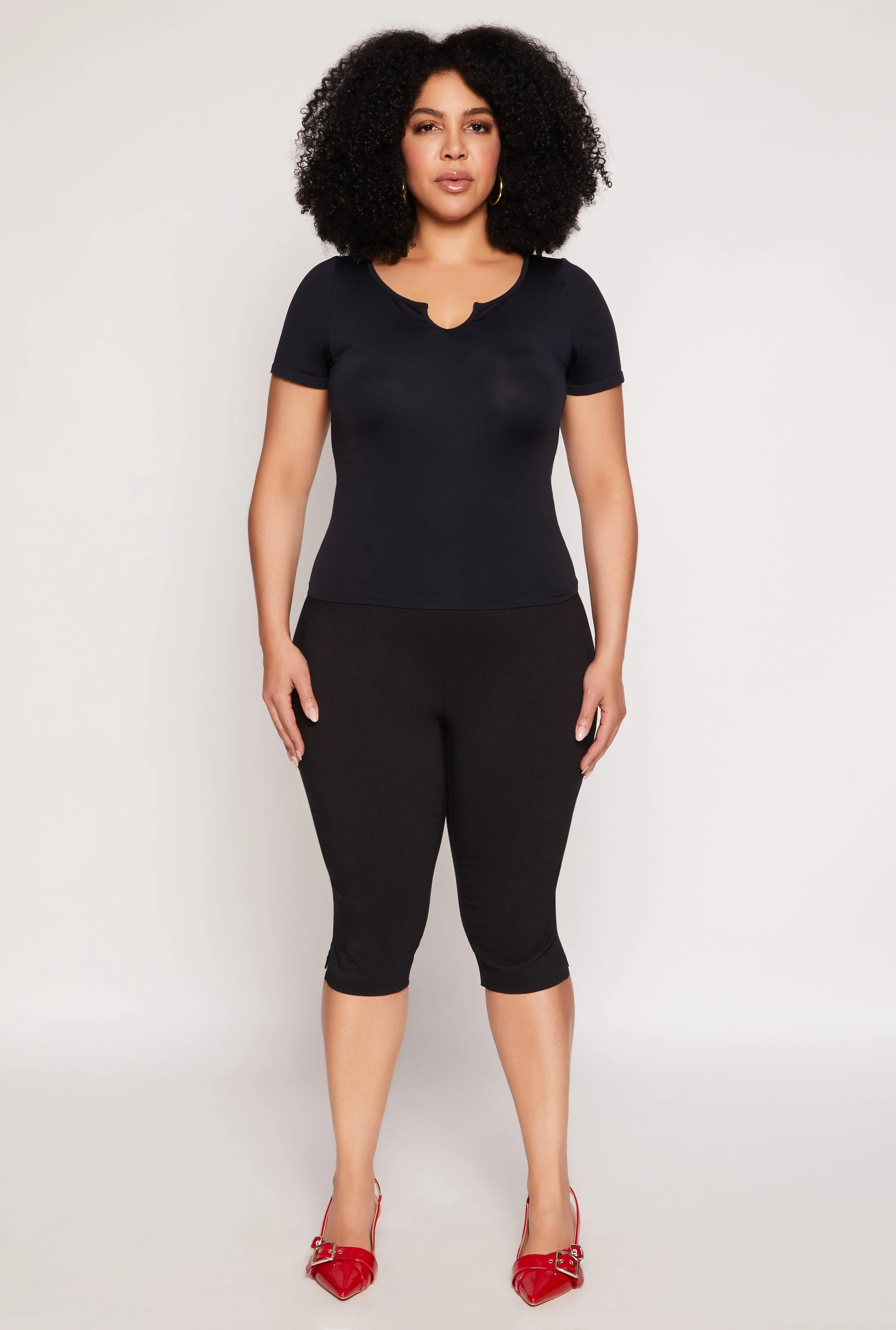 Plus Size Seamless Notch Neck Tee sold by Rainbow