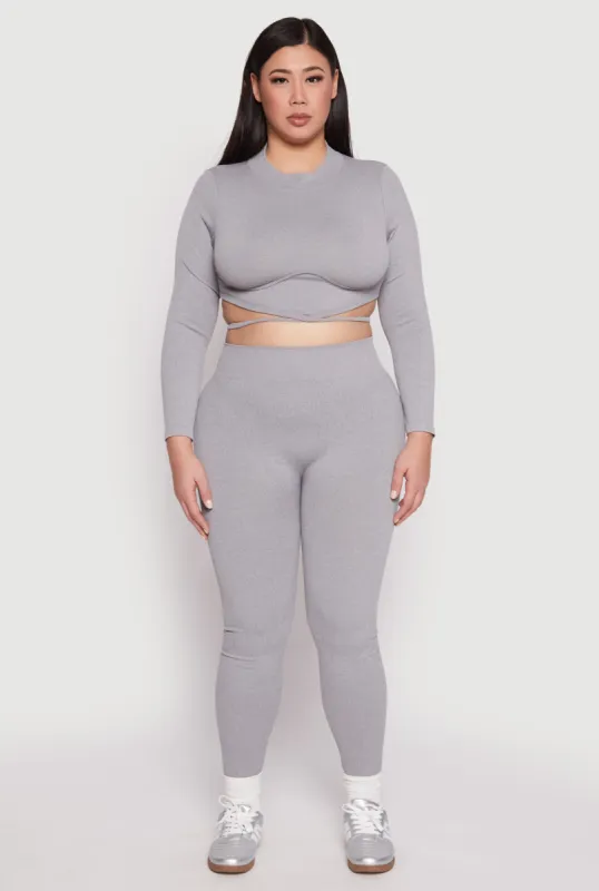 Plus Size Seamless Rib Knit High Waist Leggings sold by Rainbow