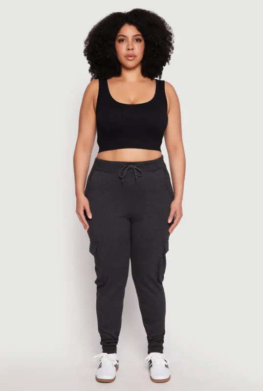 Plus Size Cargo Pocket High Waisted Joggers sold by Rainbow