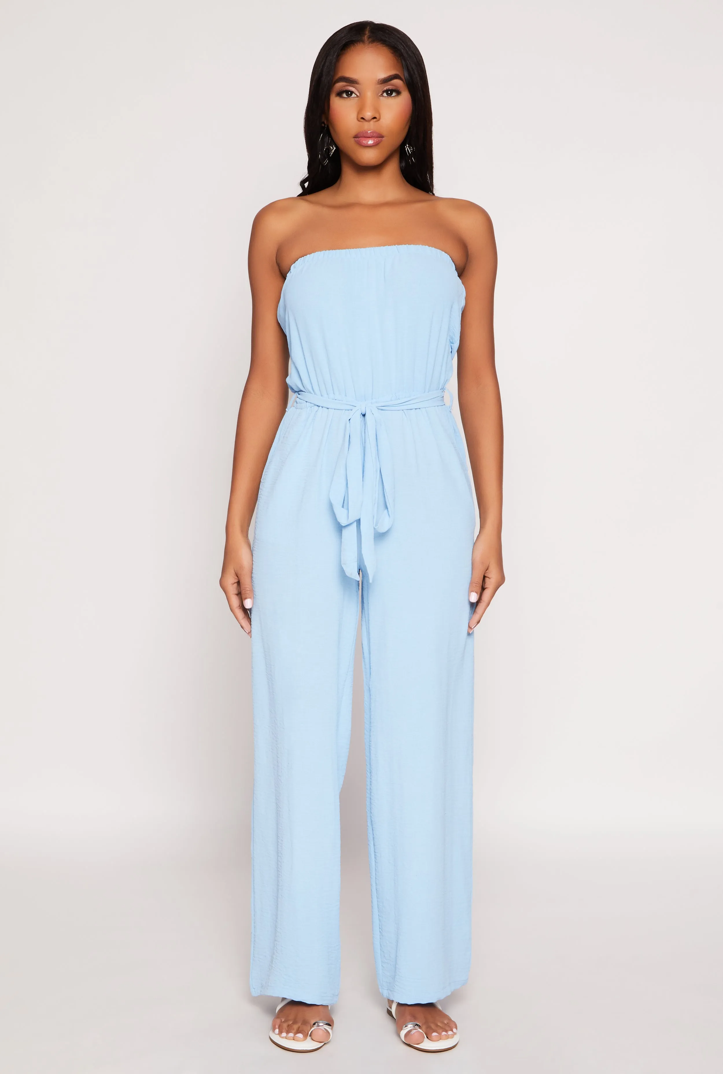 Crepe Knit Tie Waist Strapless Jumpsuit sold by Rainbow
