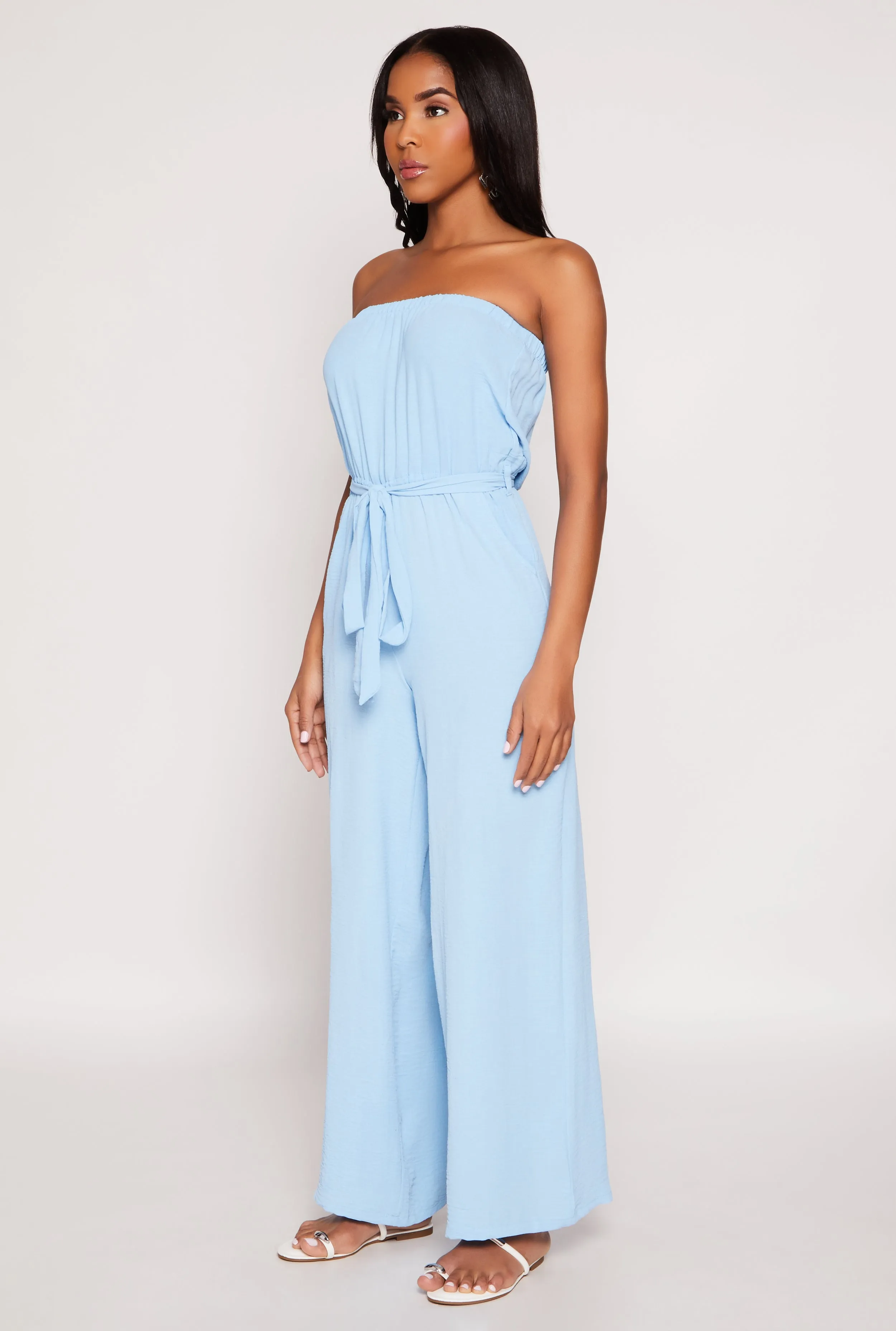 Crepe Knit Tie Waist Strapless Jumpsuit sold by Rainbow product image thumbnail 2