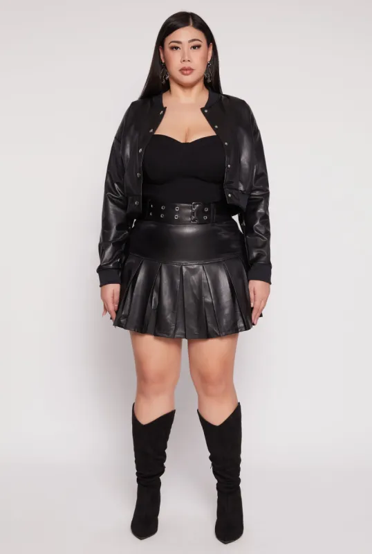 Plus Size Faux Leather Belted Skort sold by Rainbow