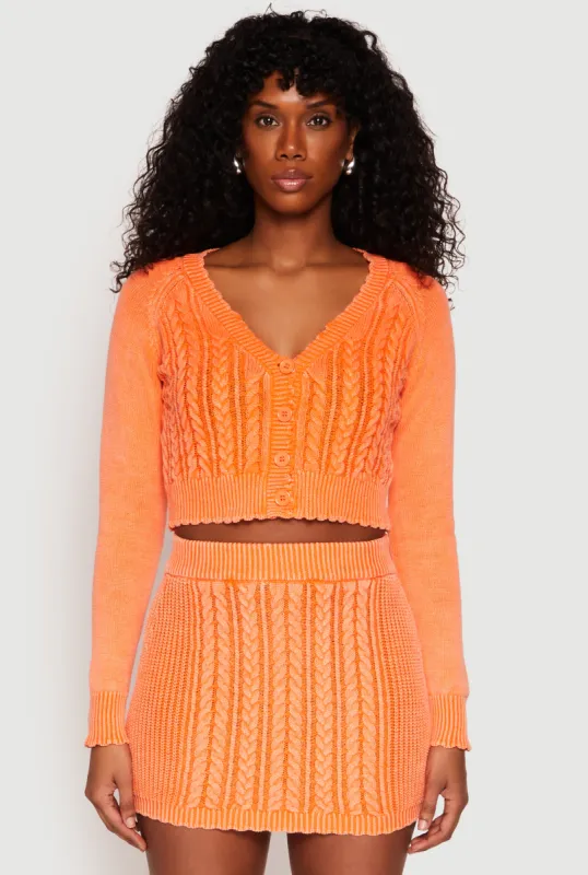 Cable Knit Button Front Cropped Cardigan sold by Rainbow
