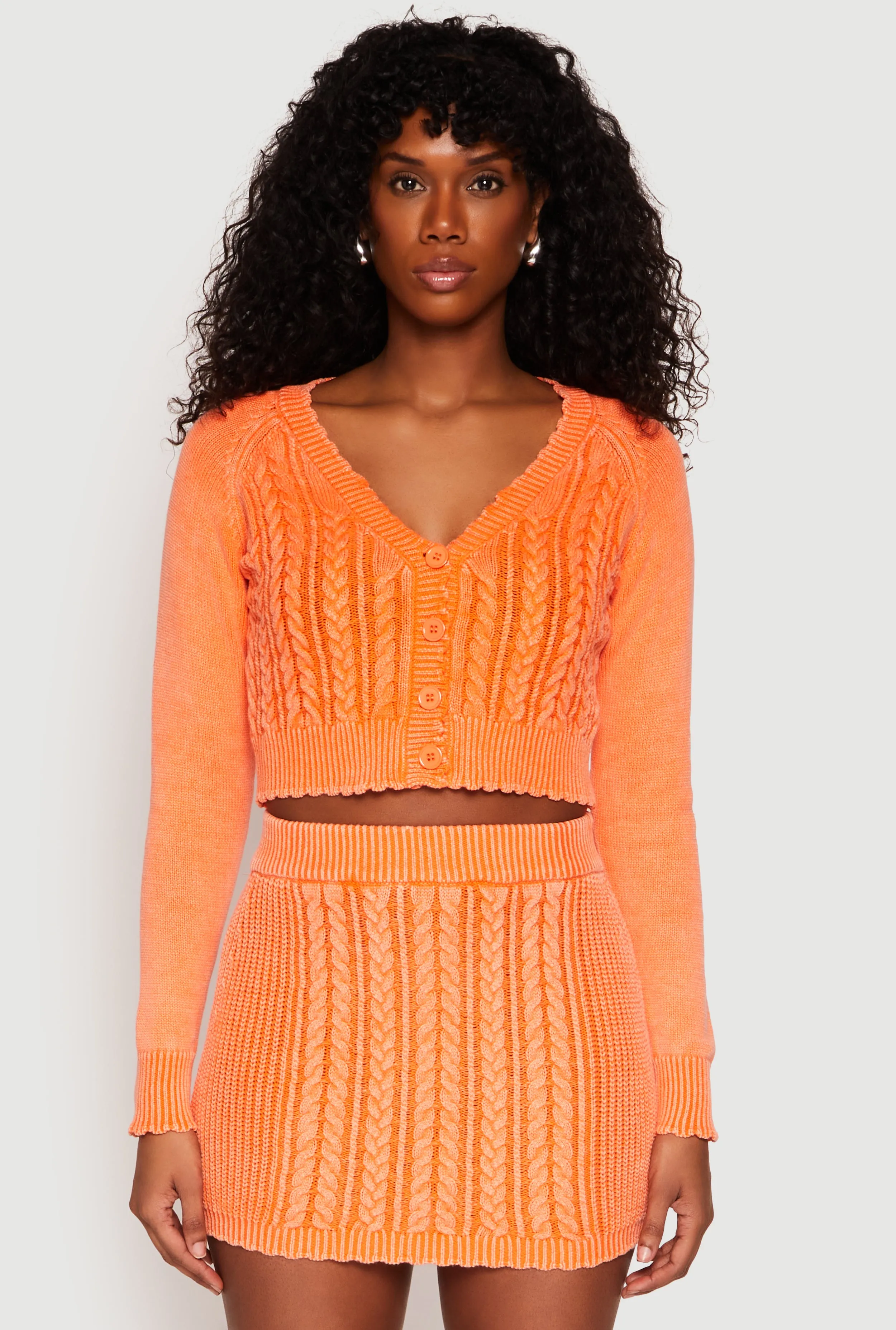Cable Knit Button Front Cropped Cardigan sold by Rainbow