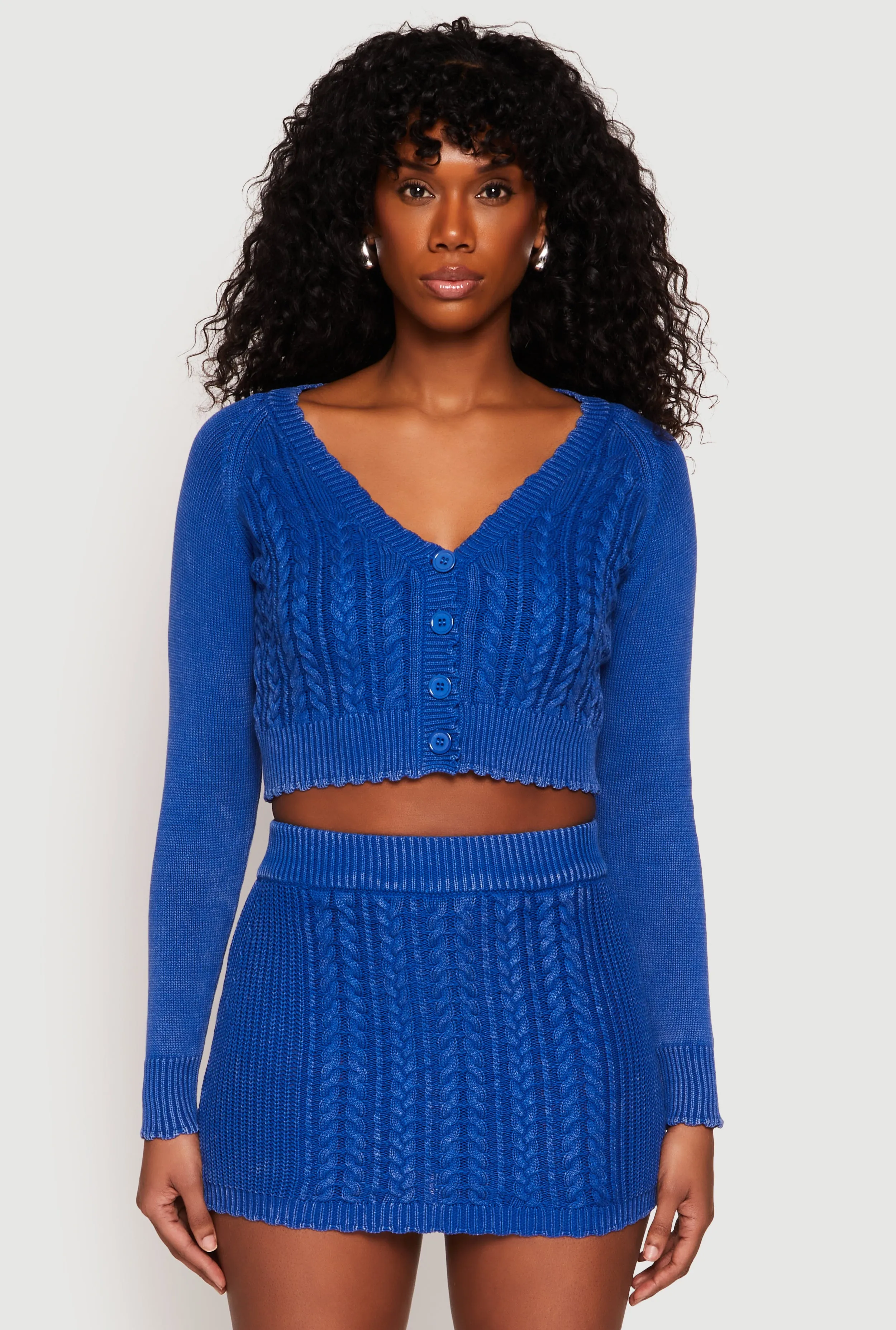 Cable Knit Button Front Cropped Cardigan sold by Rainbow