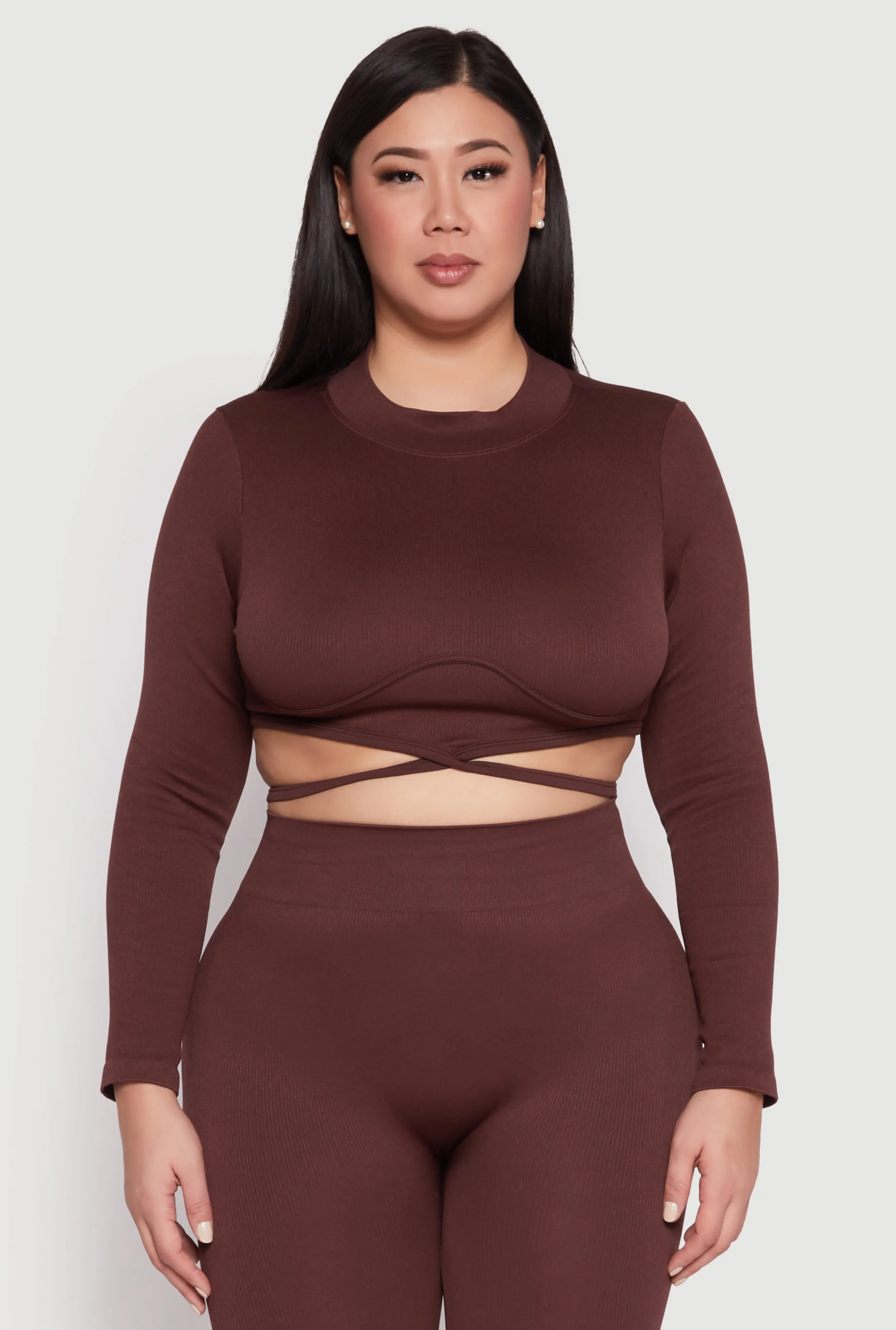 Plus Size Seamless Rib Knit Tie Back Top sold by Rainbow