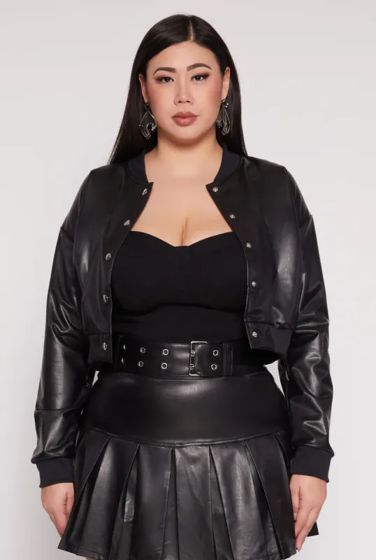 Plus Size Faux Leather Bomber Jacket sold by Rainbow