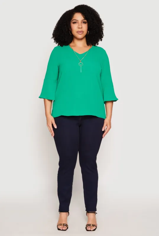 Plus Size Airy Quarter Bell Sleeve Blouse sold by Rainbow