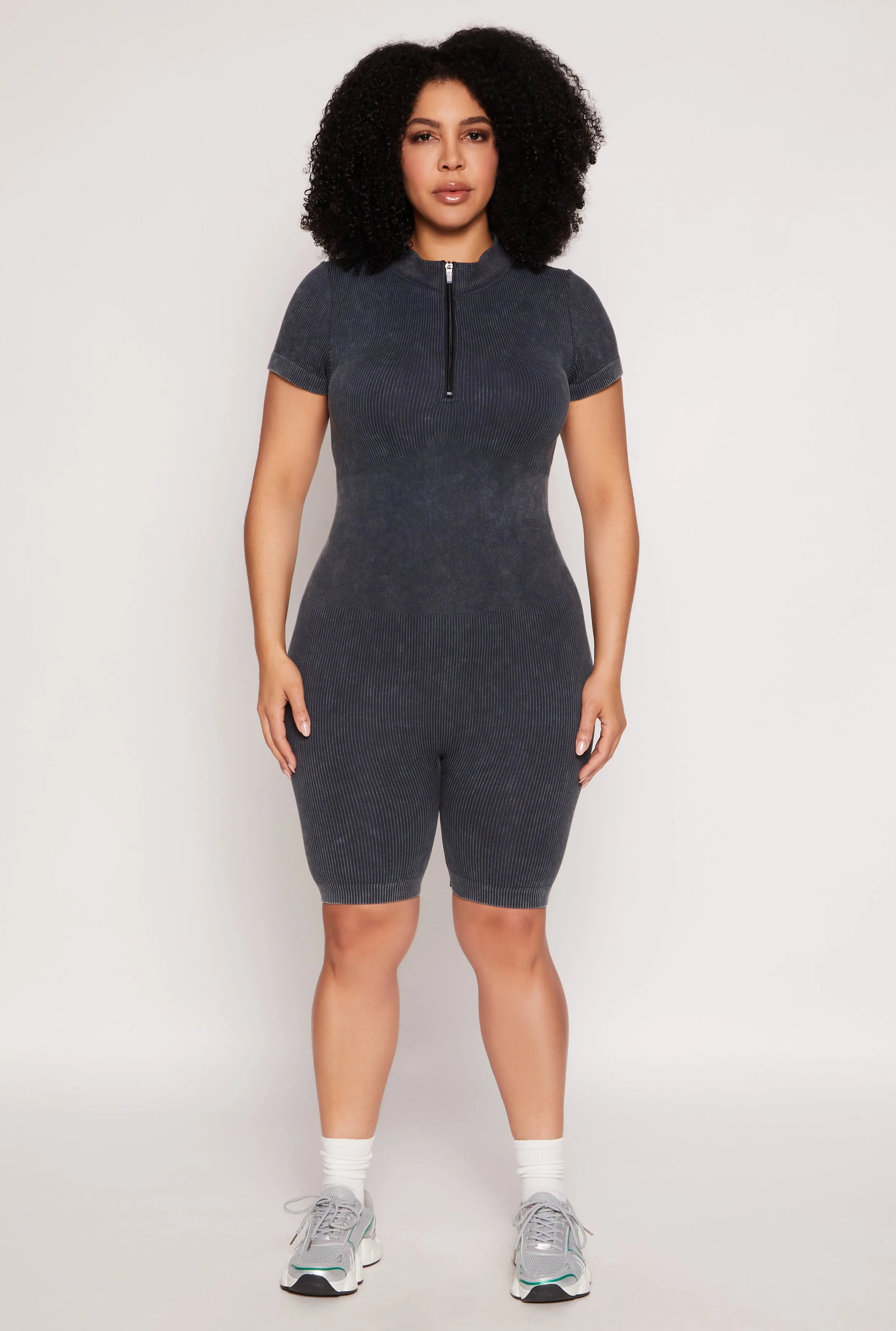 Plus Size Acid Wash Biker Romper sold by Rainbow