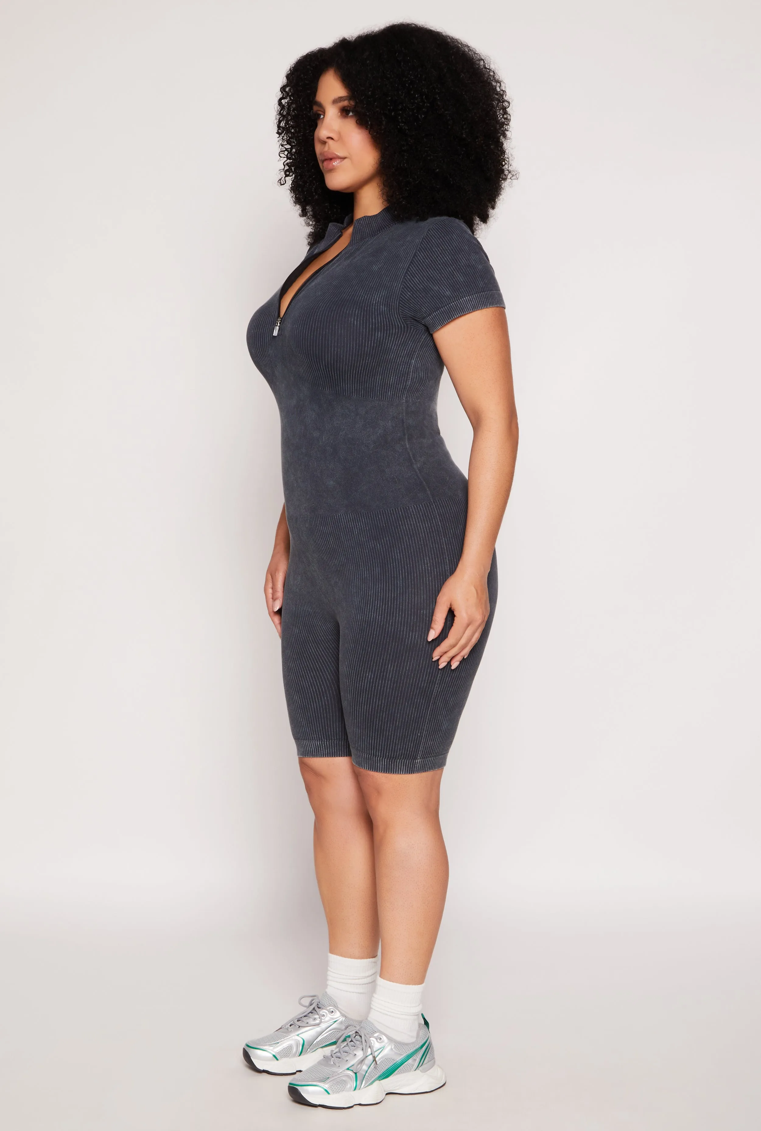 Plus Size Acid Wash Biker Romper sold by Rainbow product image thumbnail 2