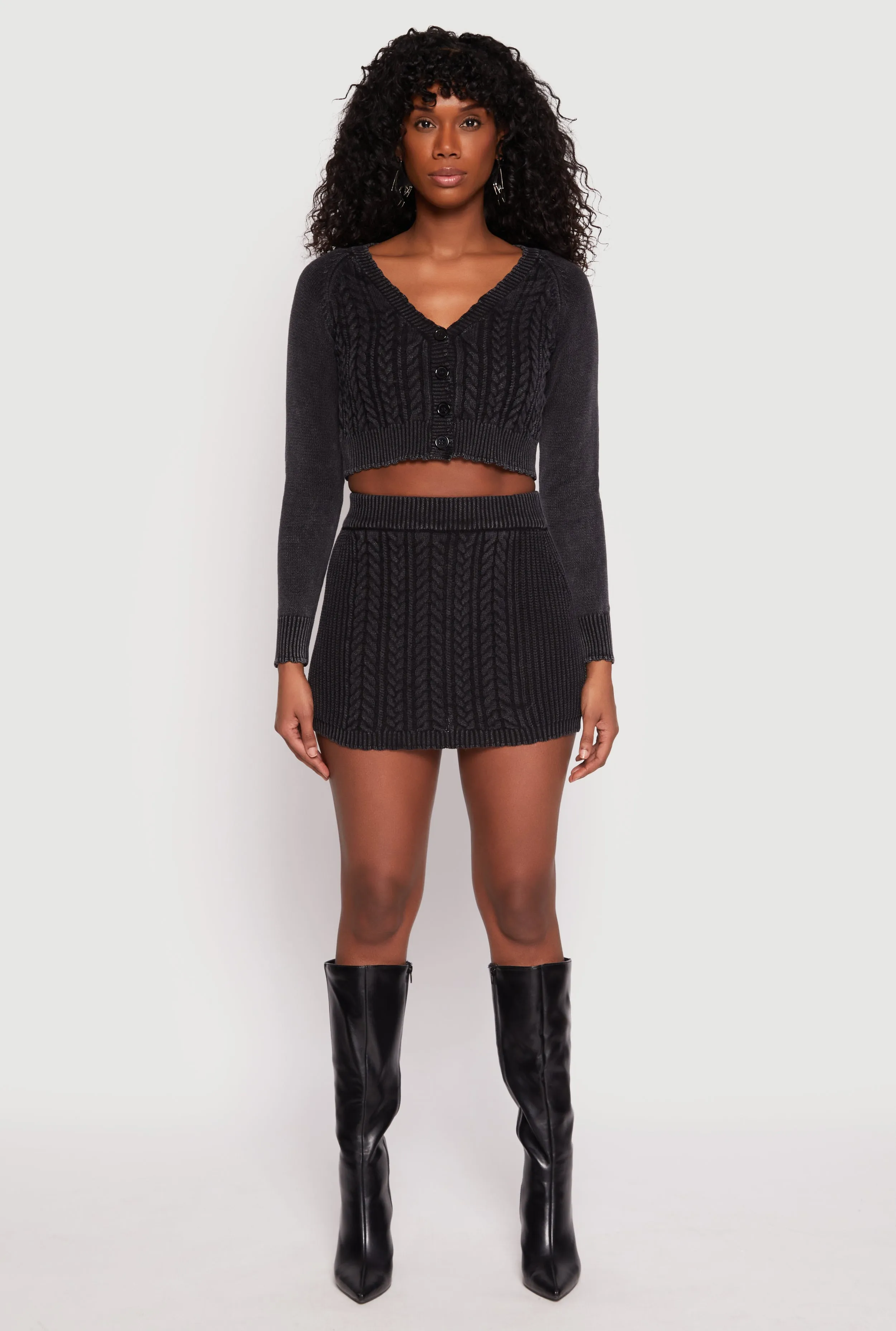 Cable Knit Button Front Cropped Cardigan sold by Rainbow product image thumbnail 2