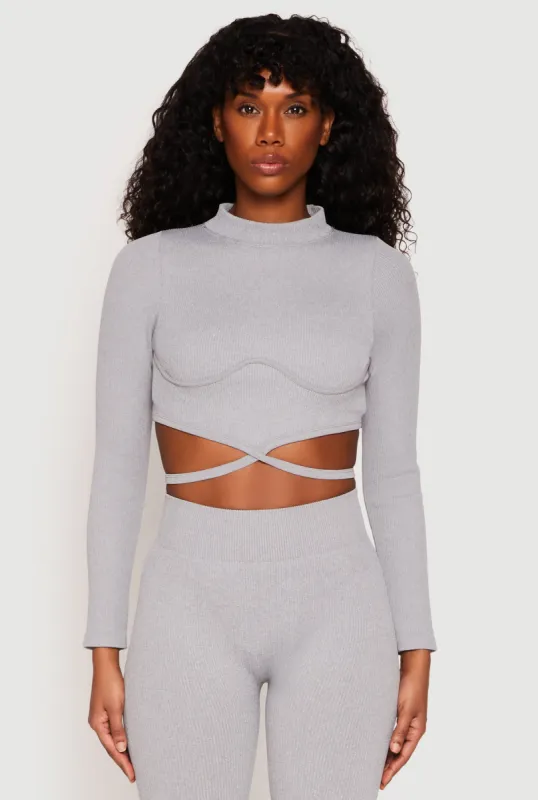 Seamless Long Sleeve Tie Back Crop Top sold by Rainbow