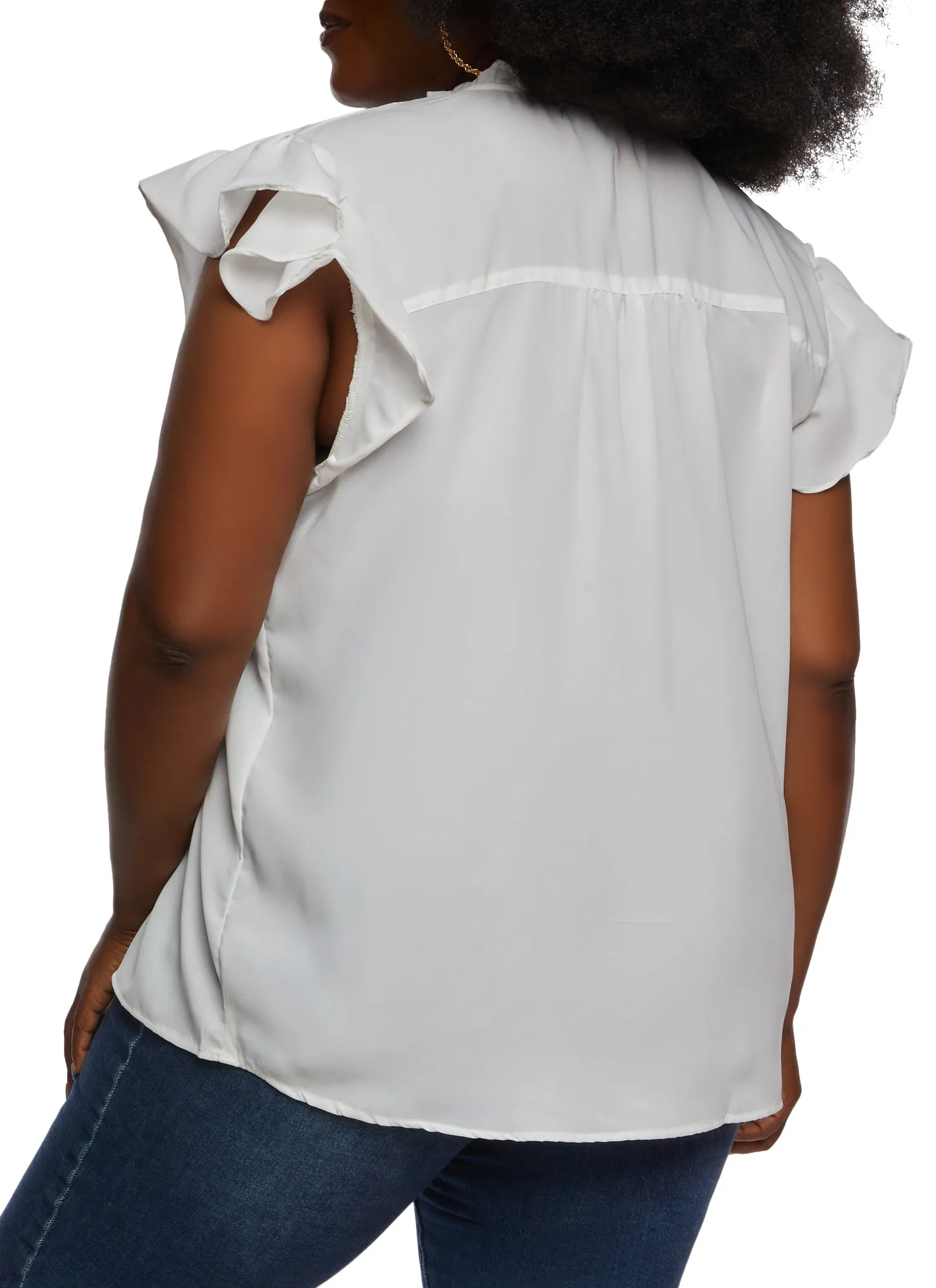 Plus Size Flutter Sleeve Tie Neck Blouse sold by Rainbow product image thumbnail 3