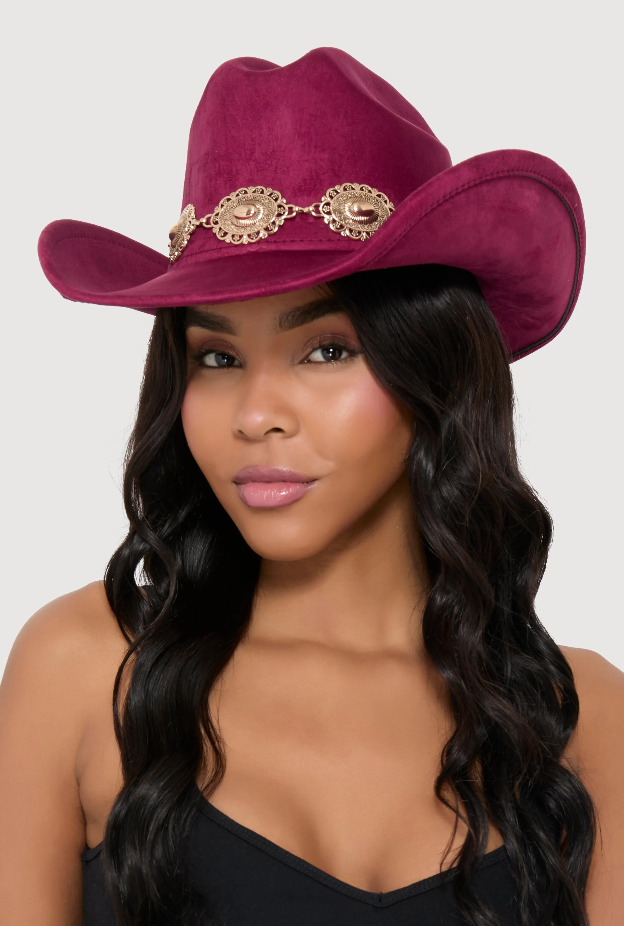 Faux Suede Concho Chain Detail Cowboy Hat sold by Rainbow product image thumbnail 2
