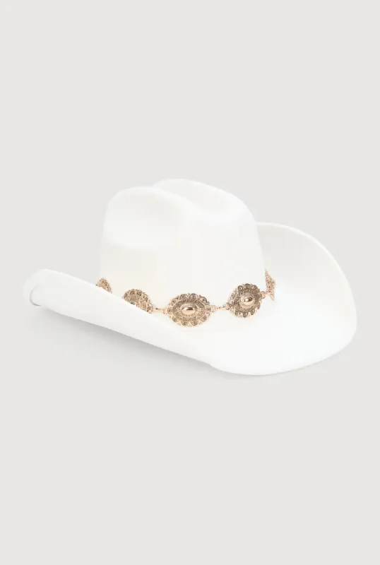 Faux Suede Concho Chain Detail Cowboy Hat sold by Rainbow