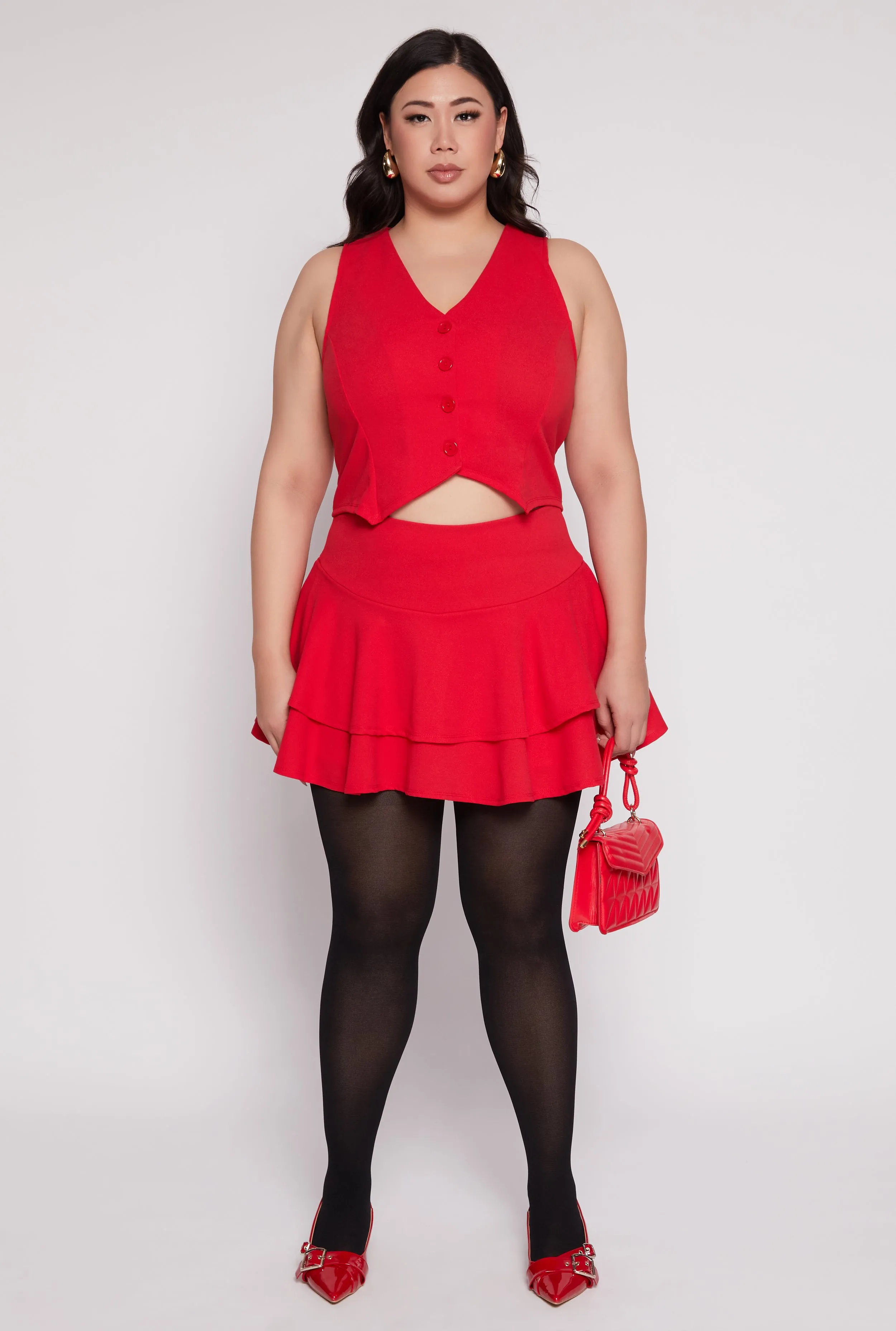 Plus Size High Waist Tiered Skort sold by Rainbow