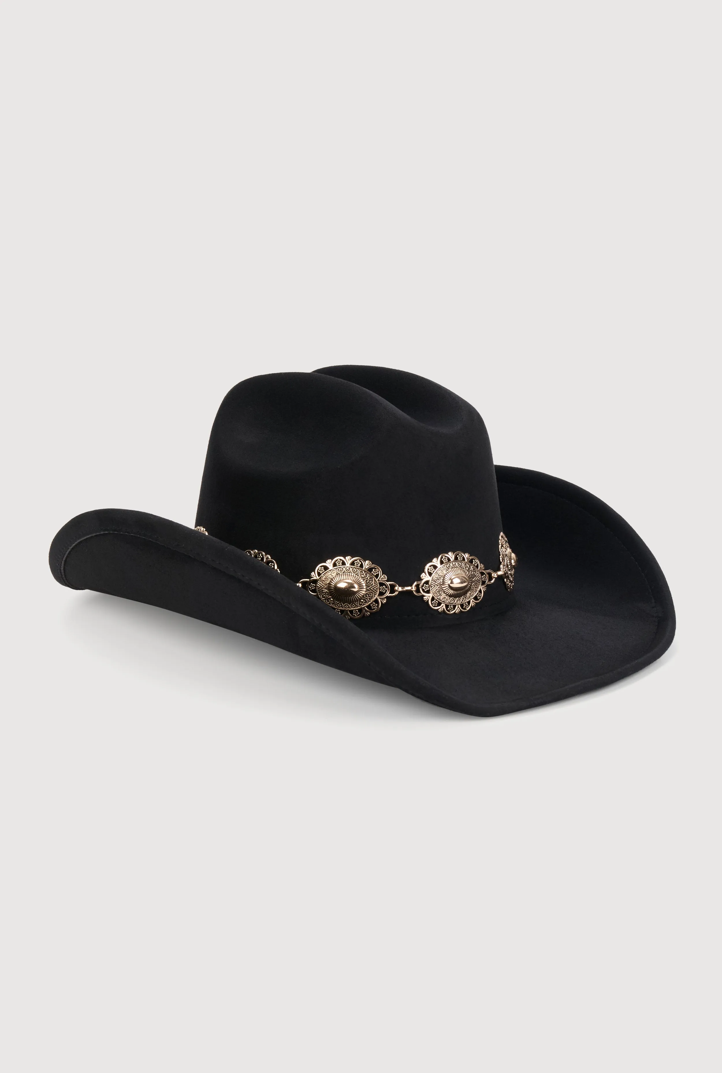 Faux Suede Concho Chain Detail Cowboy Hat sold by Rainbow