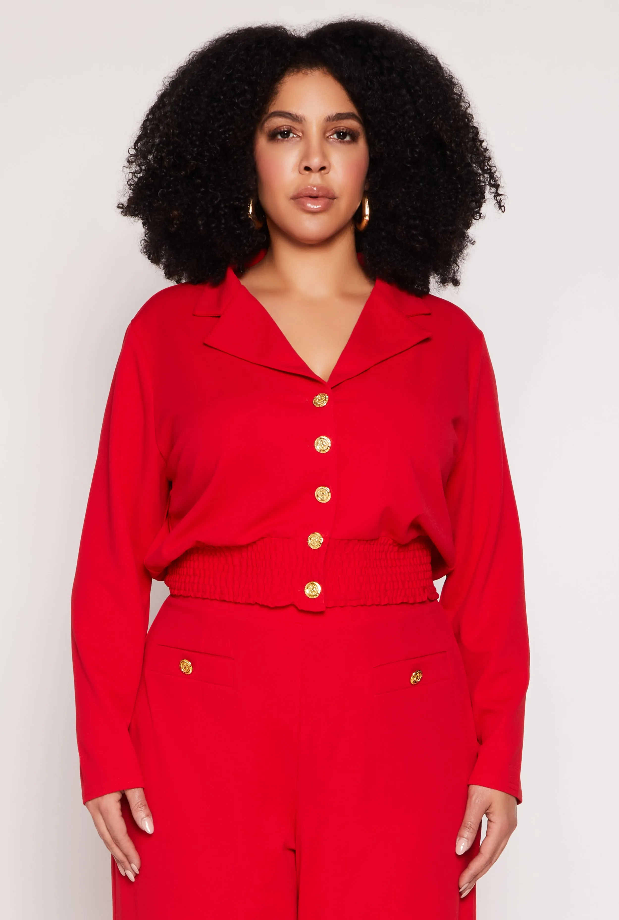 Plus Size Button Front Smocked Blouse sold by Rainbow