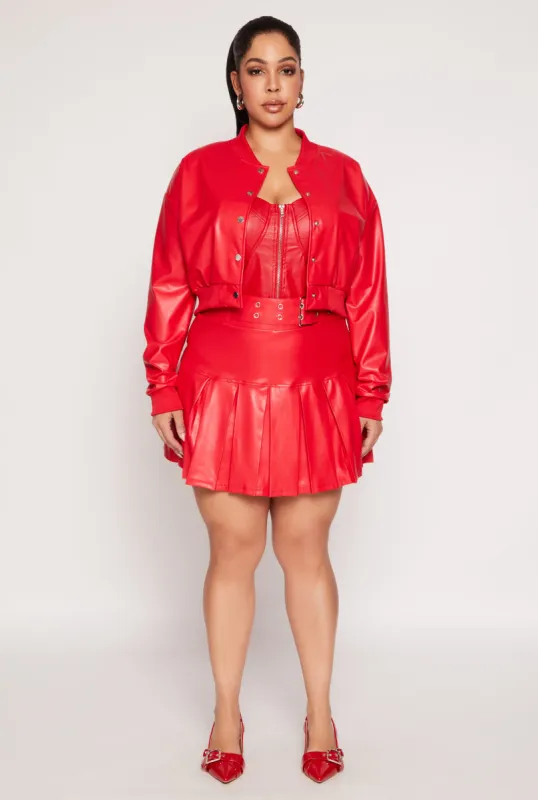 Plus Size Faux Leather Belted Skort sold by Rainbow