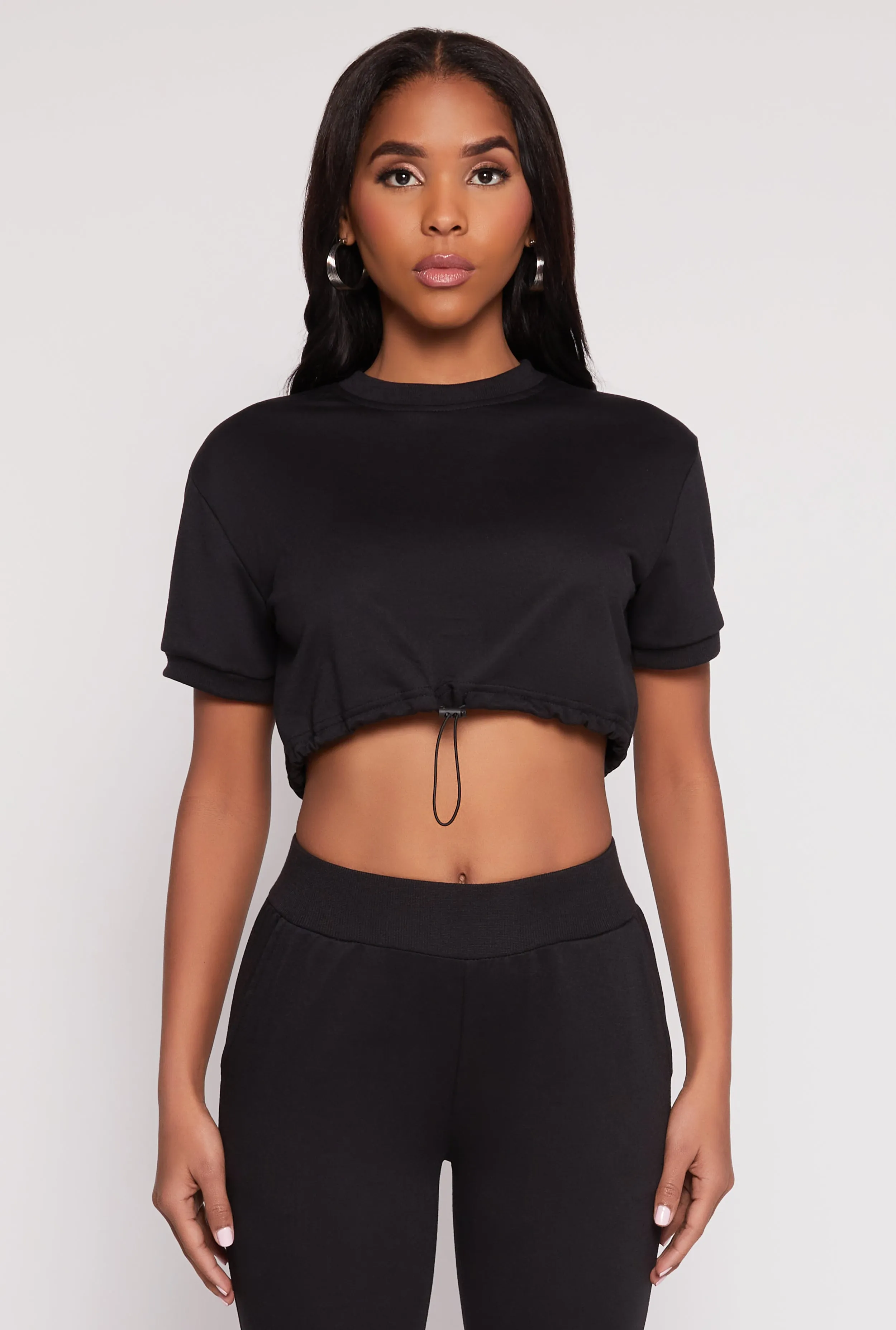 French Terry Toggle Drawstring Hem Crop Top sold by Rainbow