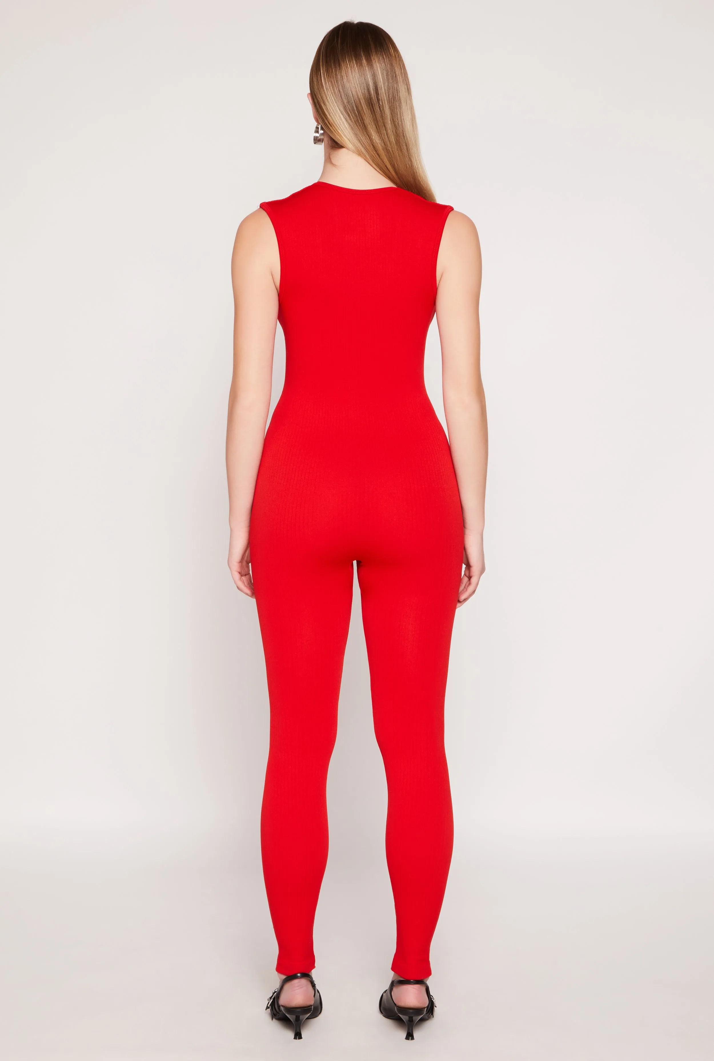 Seamless Ribbed Knit Plunge V Neck Catsuit sold by Rainbow product image thumbnail 3