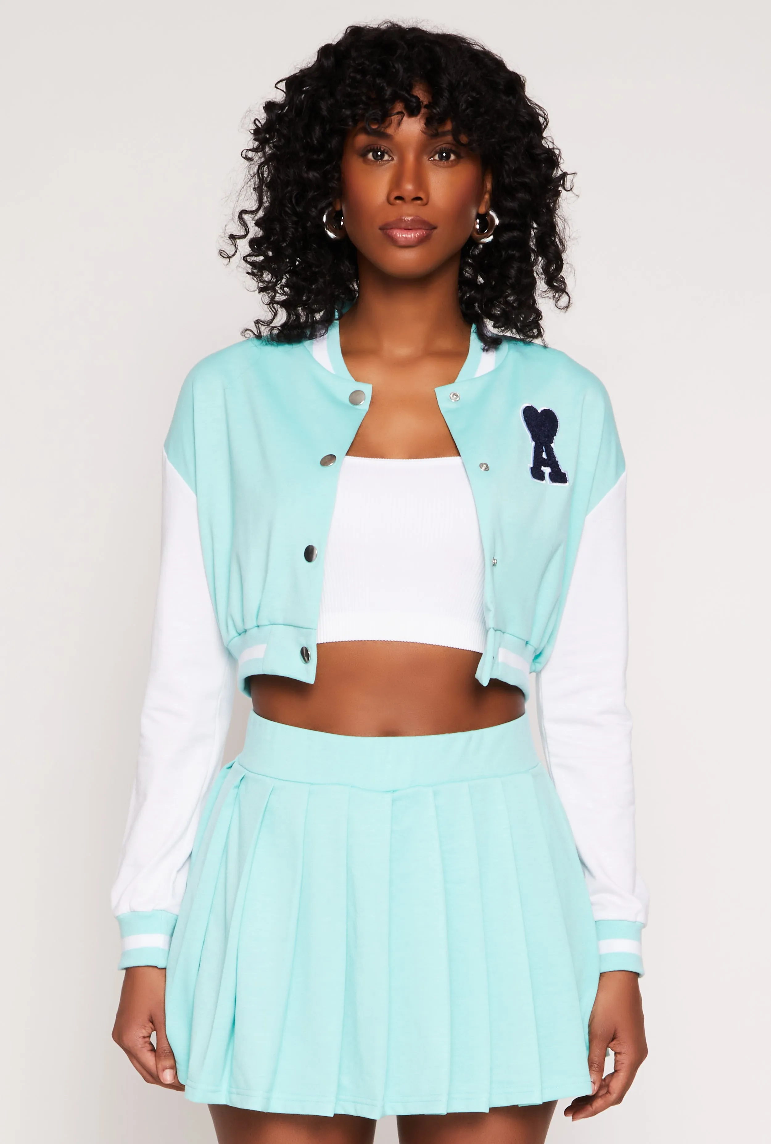 Chenille A Initial Cropped Varsity Jacket sold by Rainbow