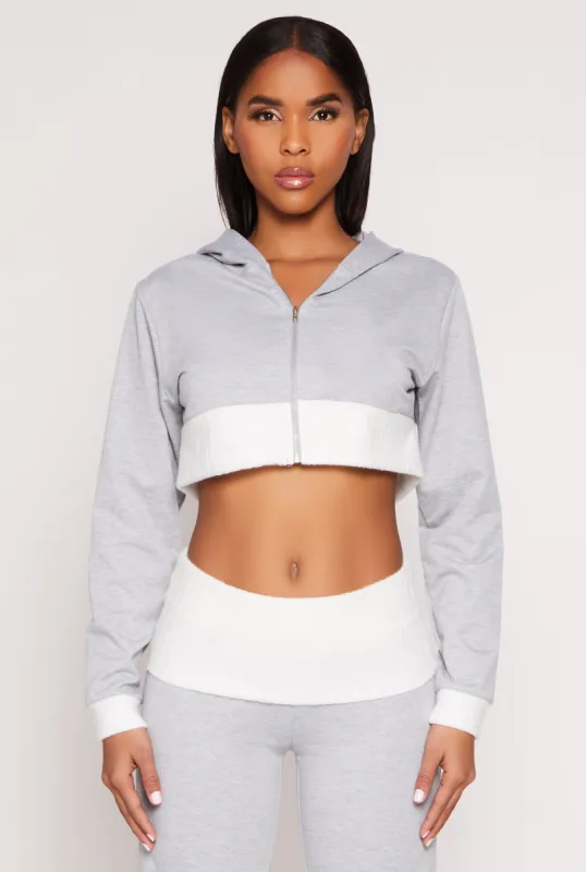 Two Tone Trim Cropped Hooded Sweatshirt sold by Rainbow