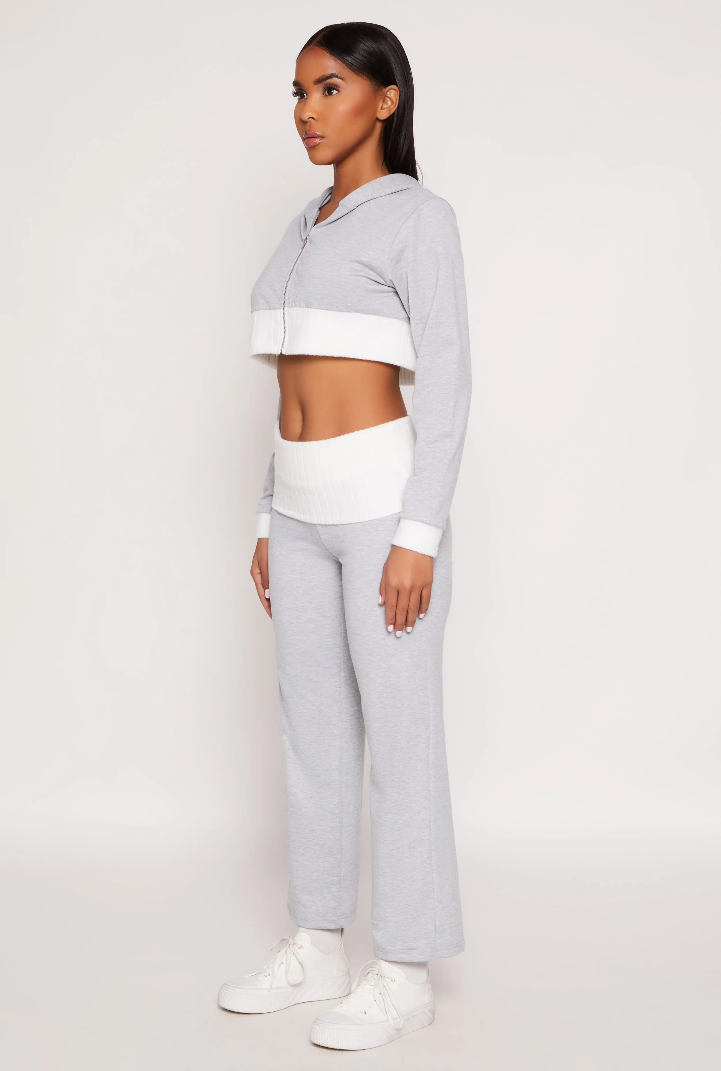 Two Tone Trim Cropped Hooded Sweatshirt sold by Rainbow product image thumbnail 3