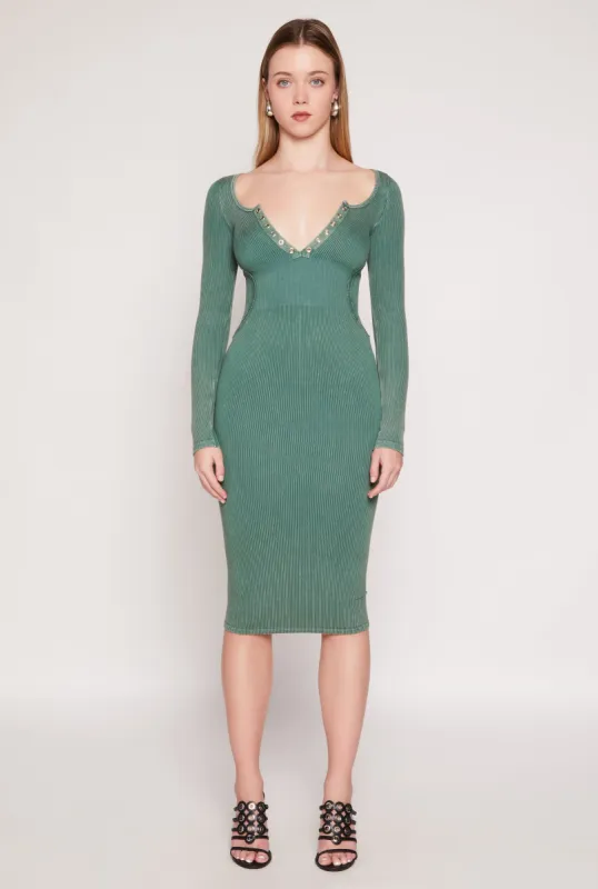 Daisy Acid Wash Grommet Notch Neck Dress sold by Rainbow