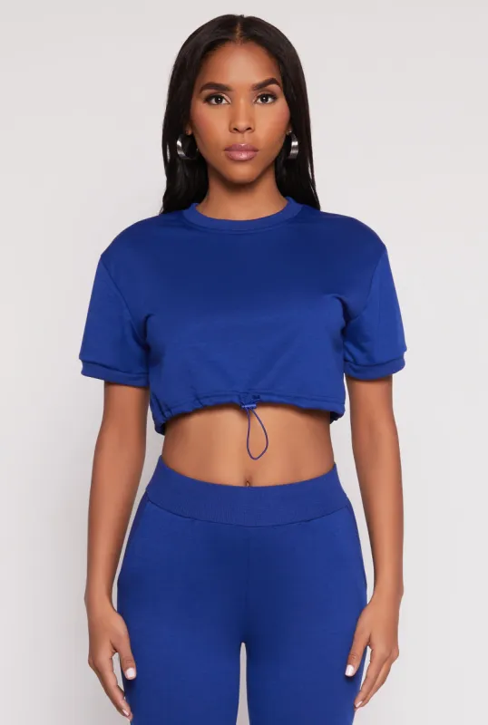 French Terry Toggle Drawstring Hem Crop Top sold by Rainbow
