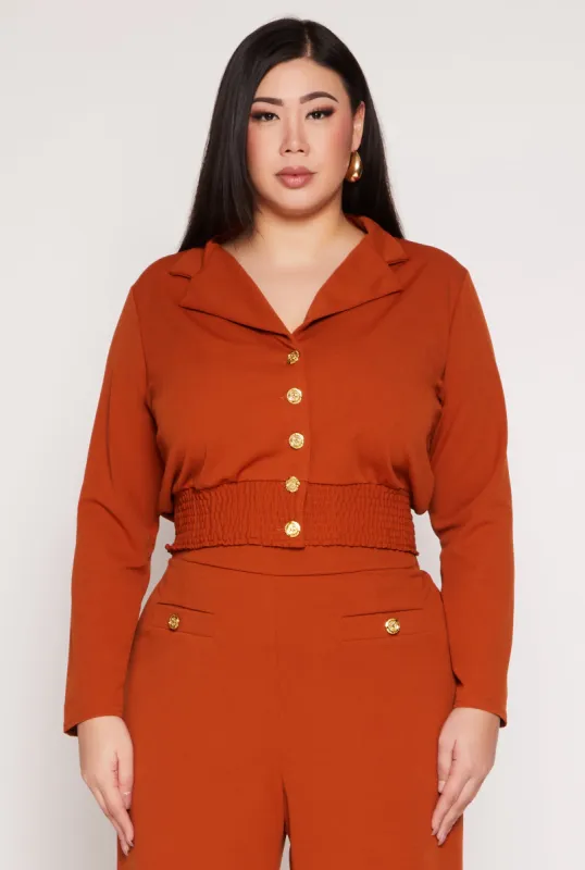 Plus Size Button Front Smocked Blouse sold by Rainbow
