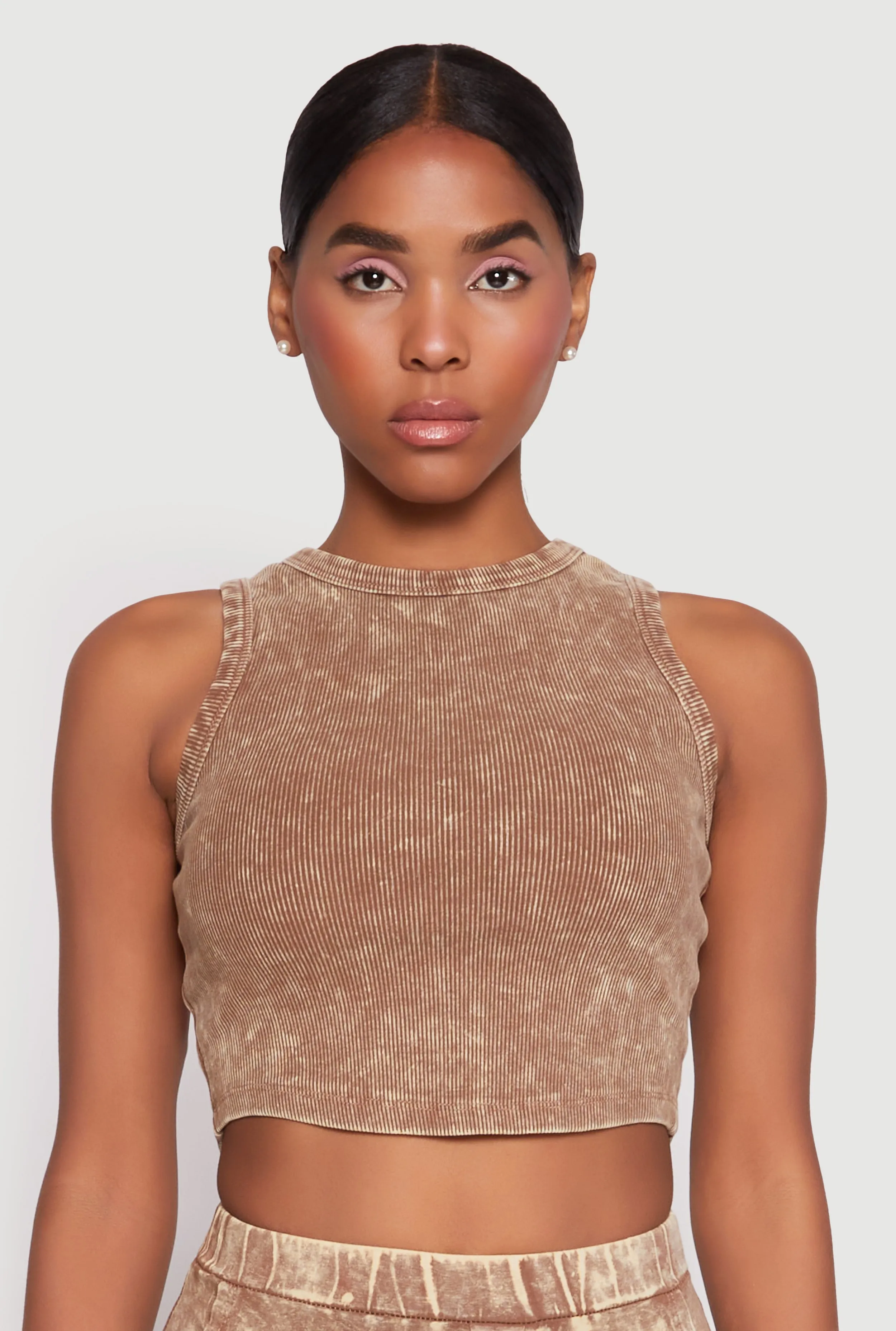 Ribbed Knit Acid Wash Cropped Tank Top sold by Rainbow