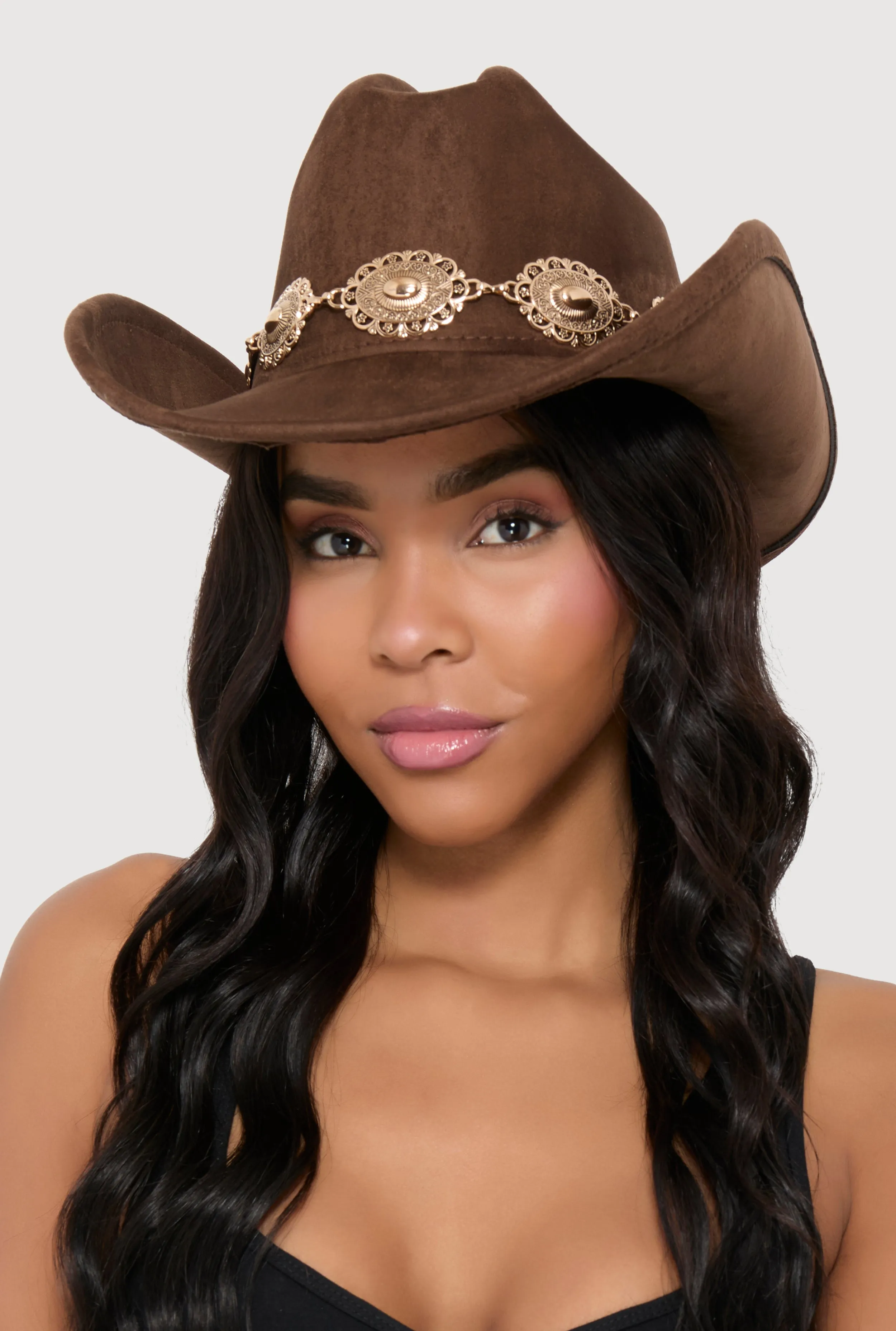 Faux Suede Concho Chain Detail Cowboy Hat sold by Rainbow product image thumbnail 2