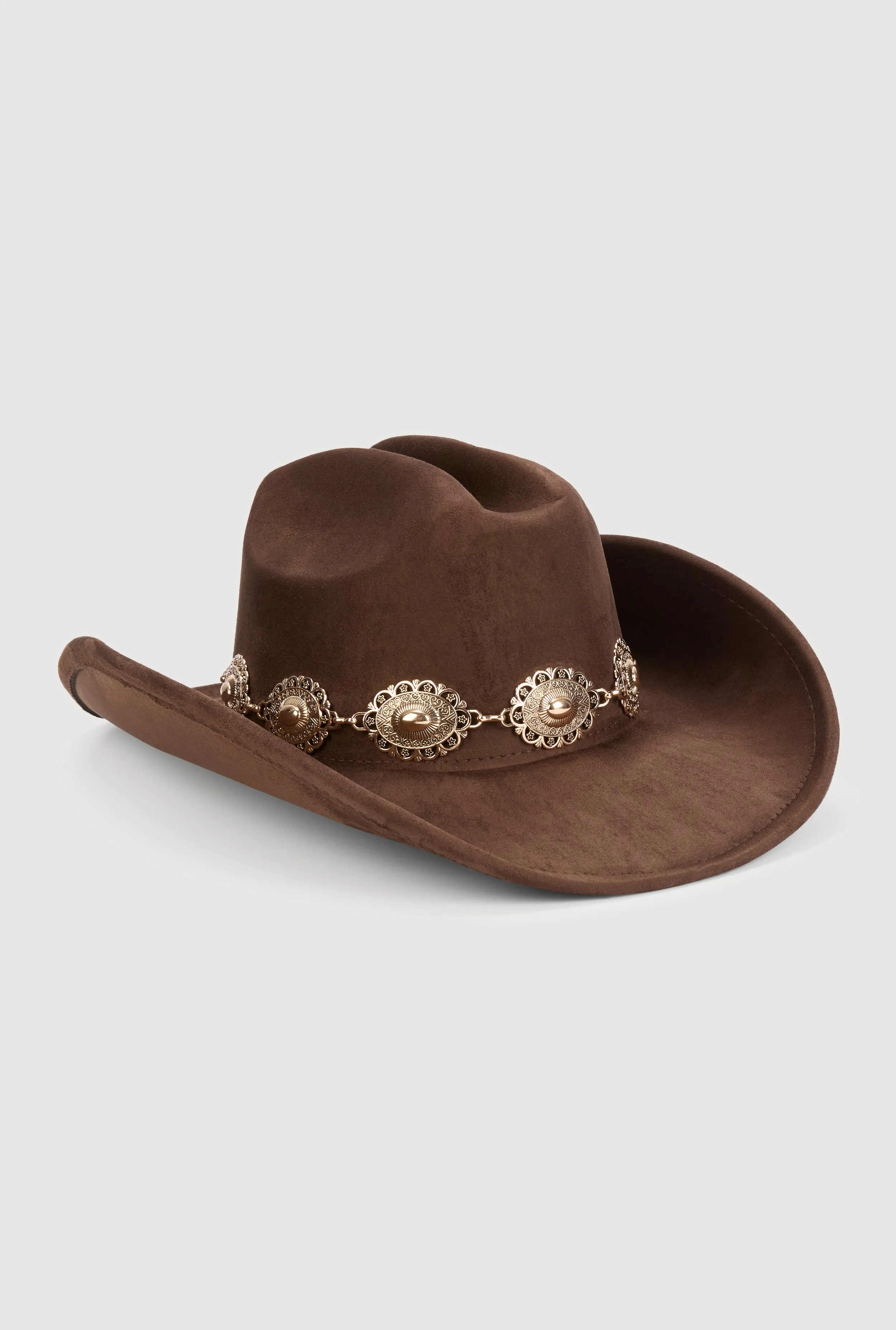 Faux Suede Concho Chain Detail Cowboy Hat sold by Rainbow