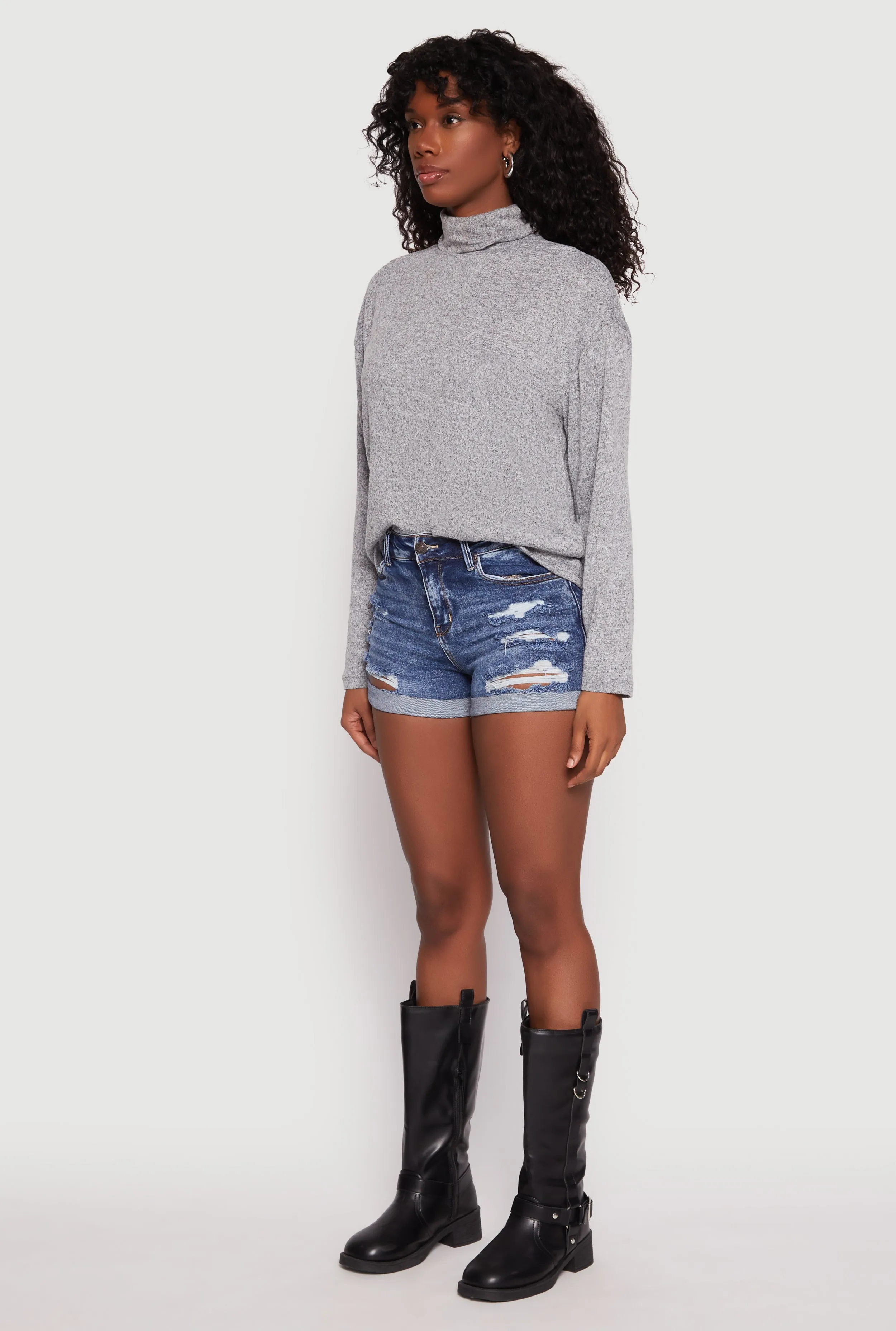 WAX Distressed Fixed Cuff Denim Shorts sold by Rainbow product image thumbnail 2