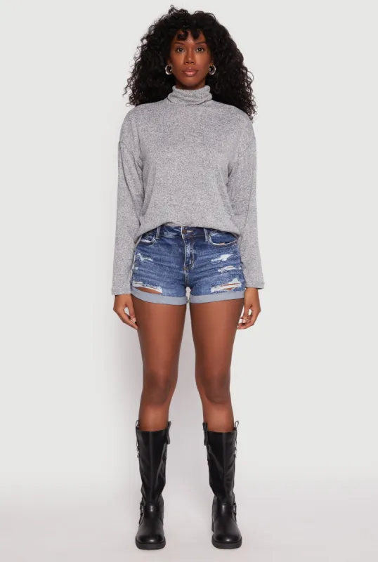 WAX Distressed Fixed Cuff Denim Shorts sold by Rainbow