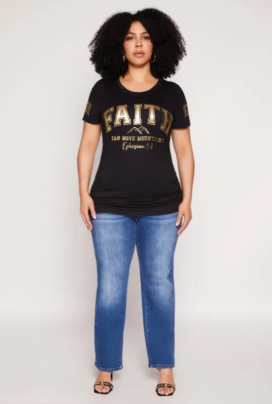 Plus Size Faith Foil Graphic Ruched T Shirt sold by Rainbow