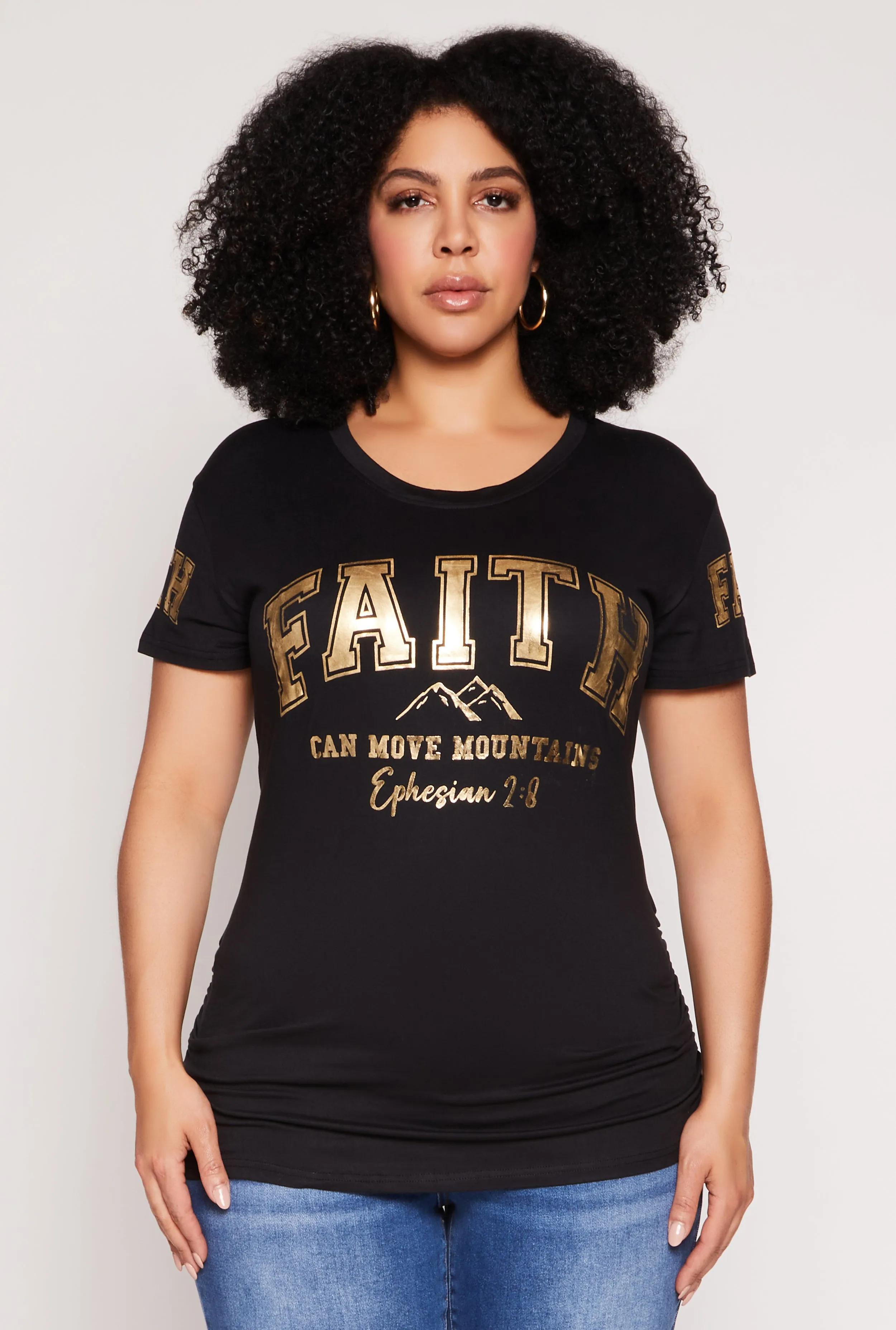 Plus Size Faith Foil Graphic Ruched T Shirt sold by Rainbow product image thumbnail 2