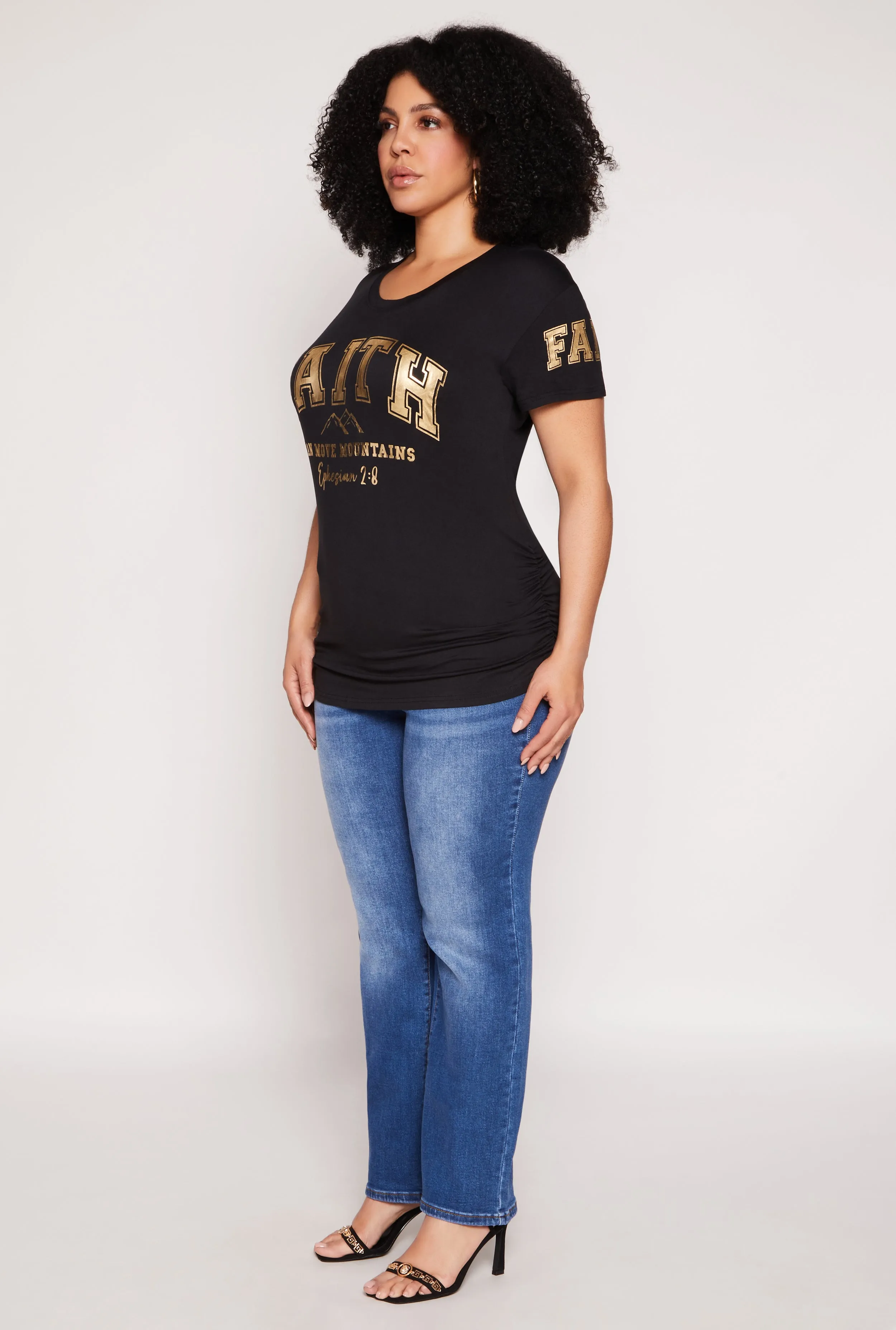 Plus Size Faith Foil Graphic Ruched T Shirt sold by Rainbow product image thumbnail 3