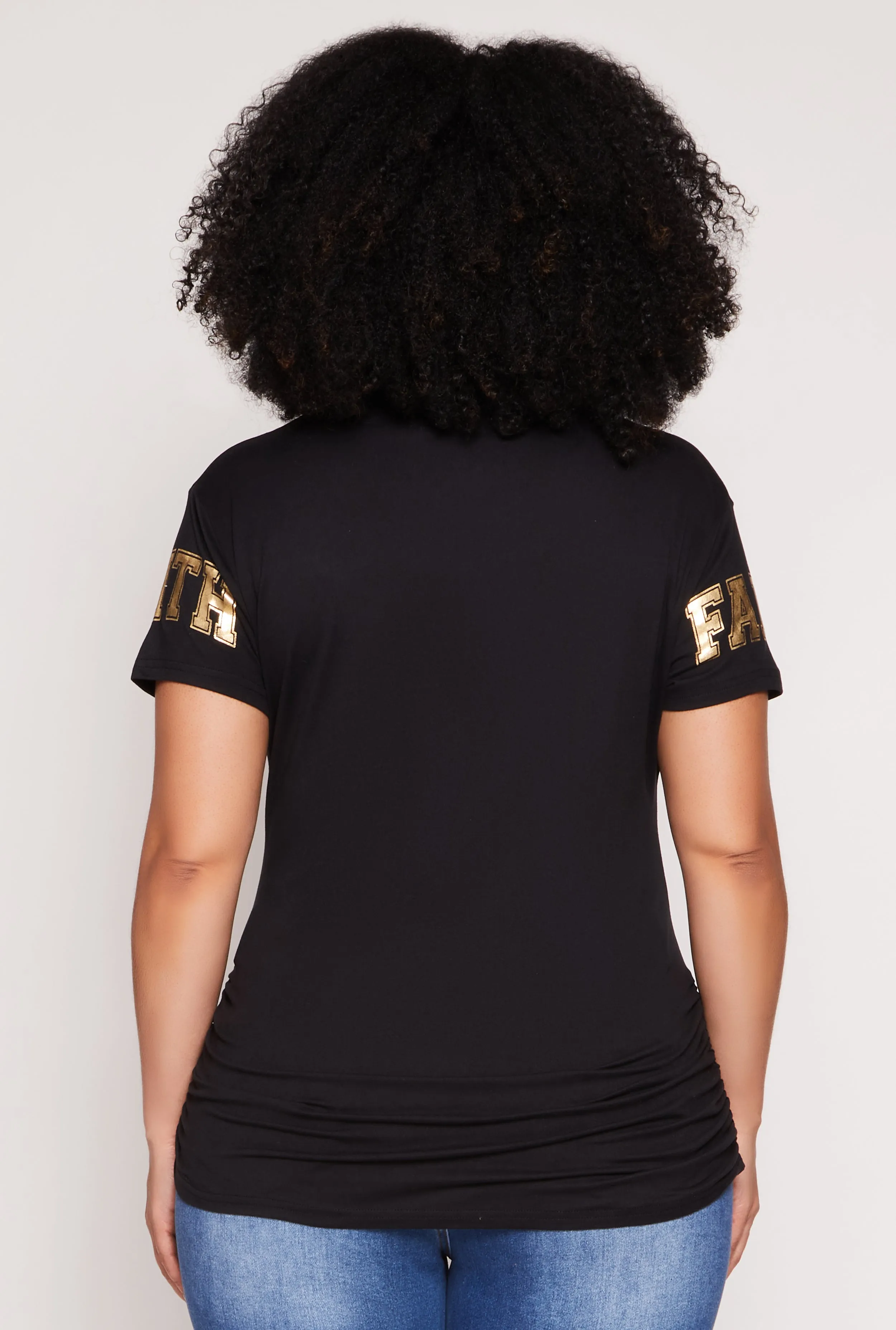 Plus Size Faith Foil Graphic Ruched T Shirt sold by Rainbow product image thumbnail 5