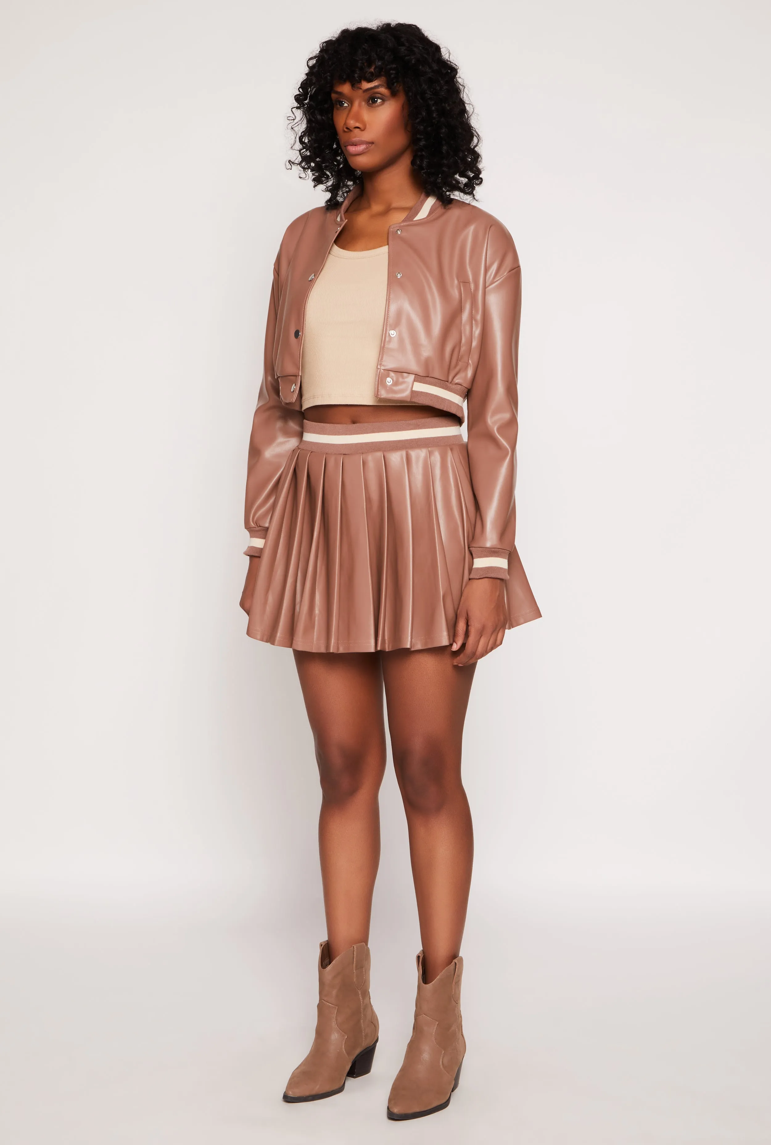 Faux Leather Cropped Bomber Jacket sold by Rainbow product image thumbnail 3