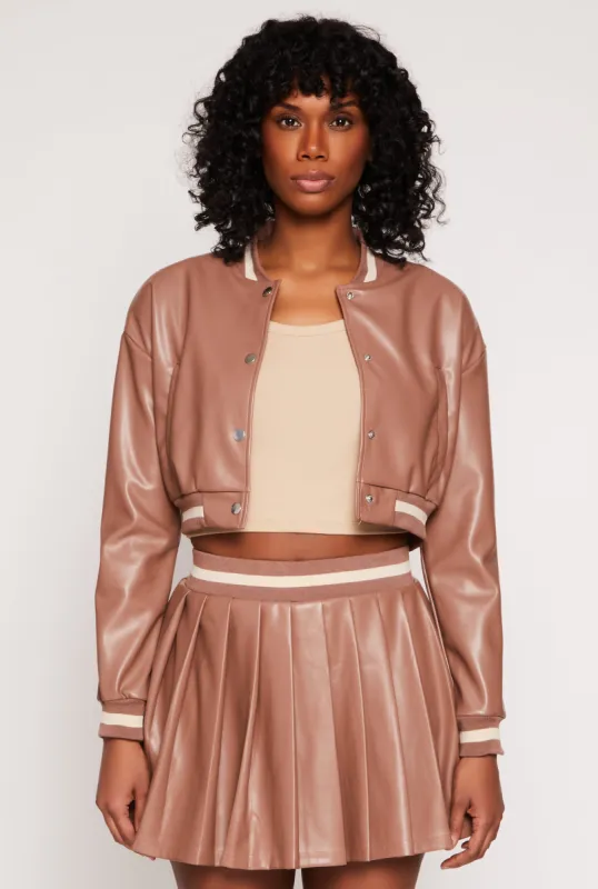 Faux Leather Cropped Bomber Jacket sold by Rainbow
