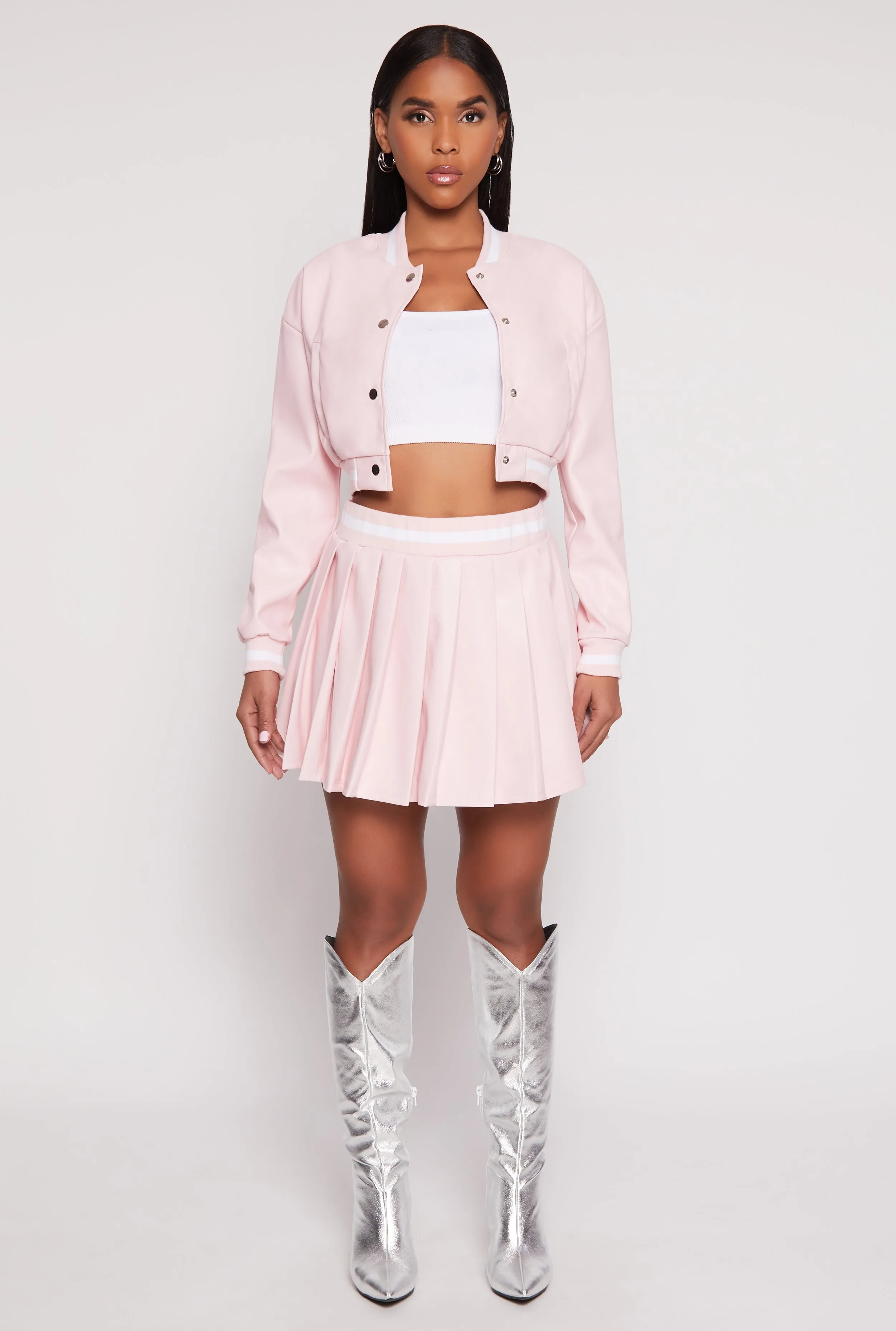 Faux Leather Cropped Bomber Jacket sold by Rainbow product image thumbnail 2