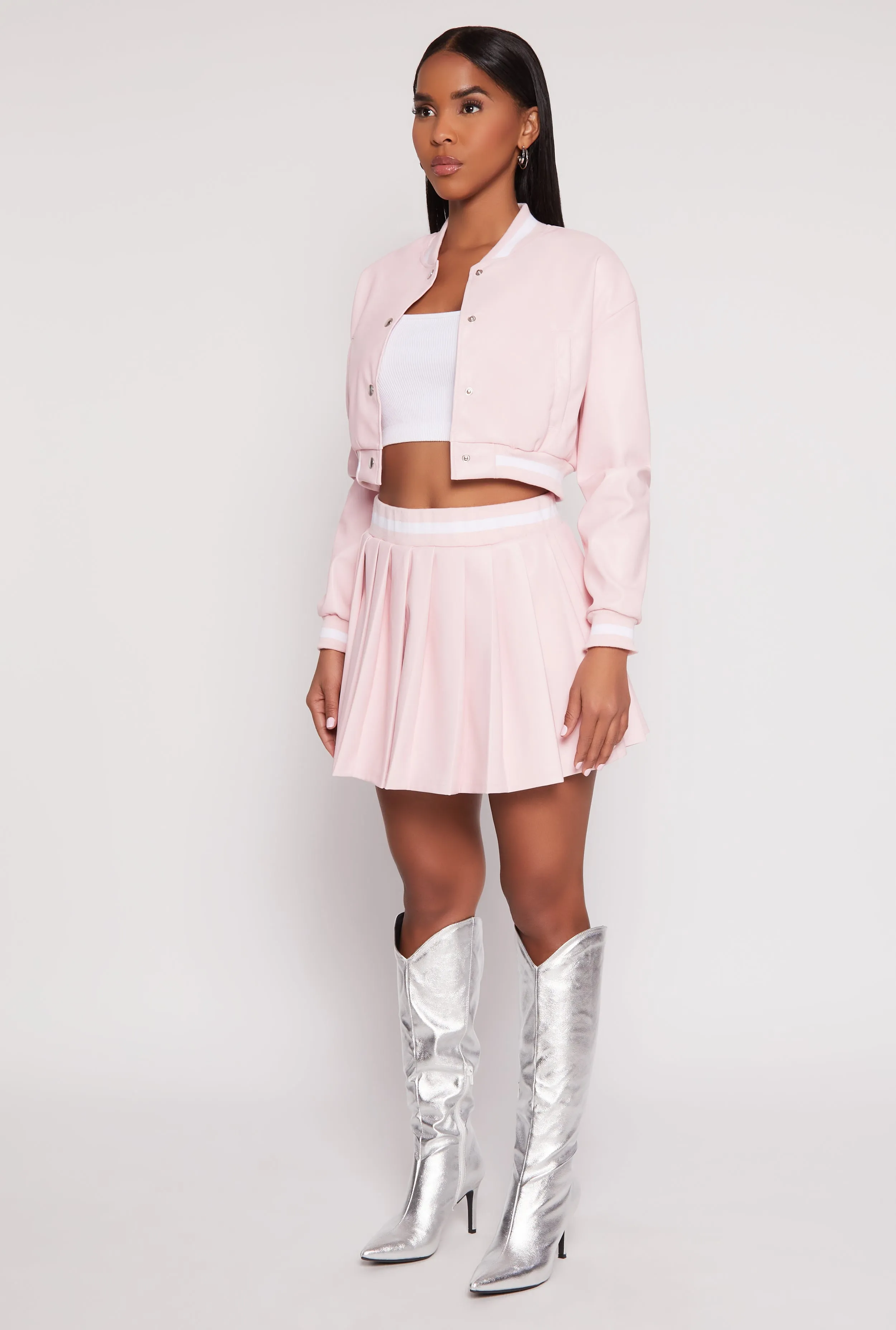 Faux Leather Cropped Bomber Jacket sold by Rainbow product image thumbnail 3