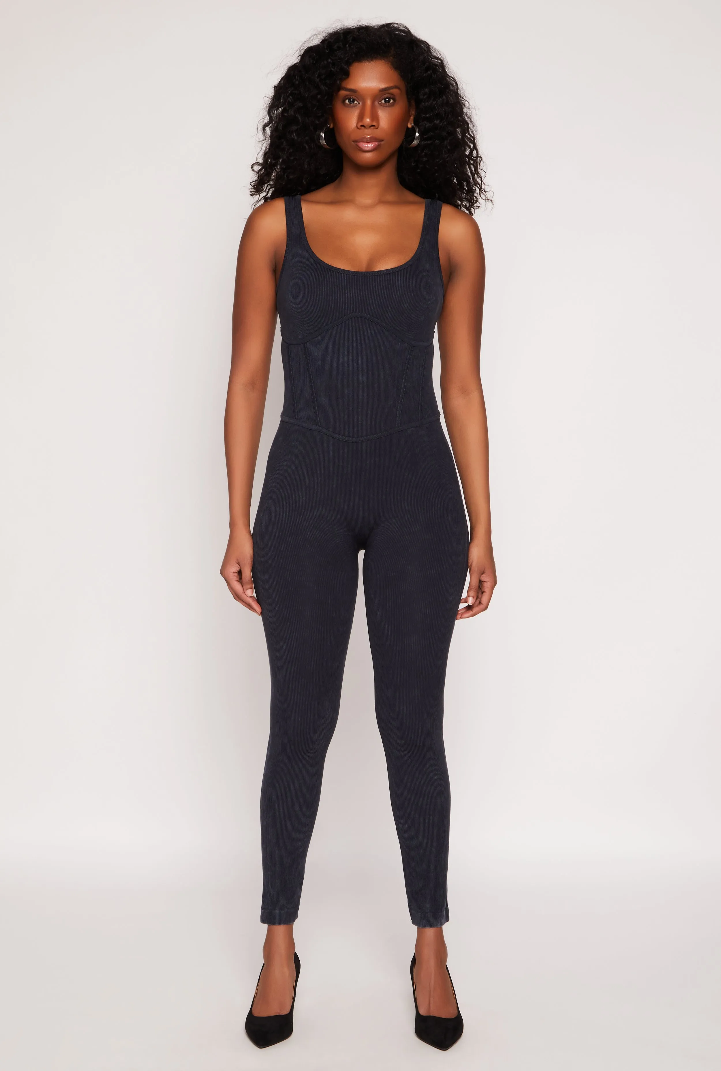 Seamless Ribbed Knit Corset Detail Catsuit sold by Rainbow