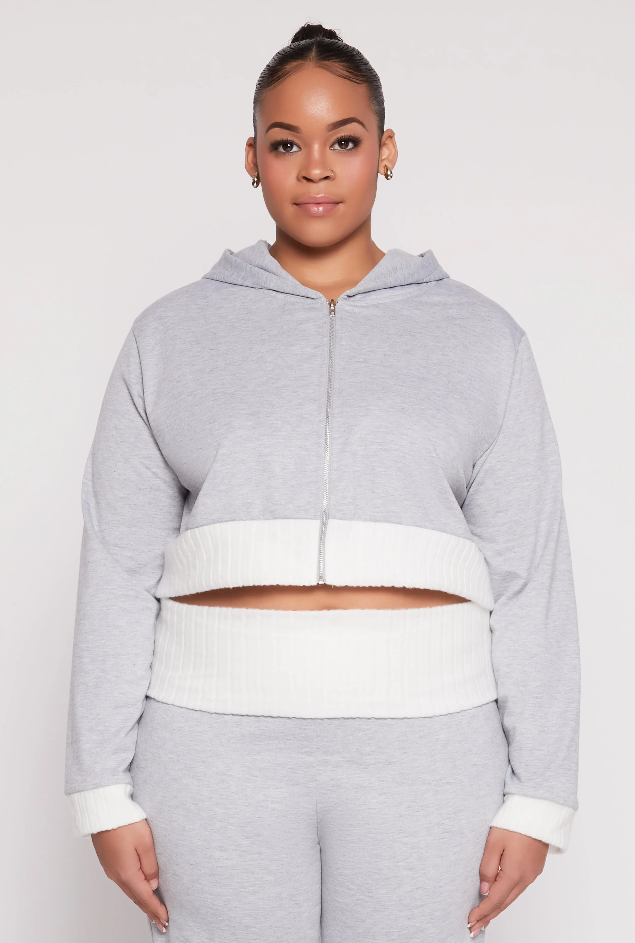 Plus Size Two Tone Trim Hooded Sweatshirt sold by Rainbow