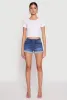 WAX Fixed Cuff High Waist Denim Shorts sold by Rainbow