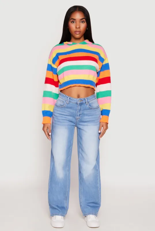 Daisy Striped Cropped Hooded Sweater sold by Rainbow