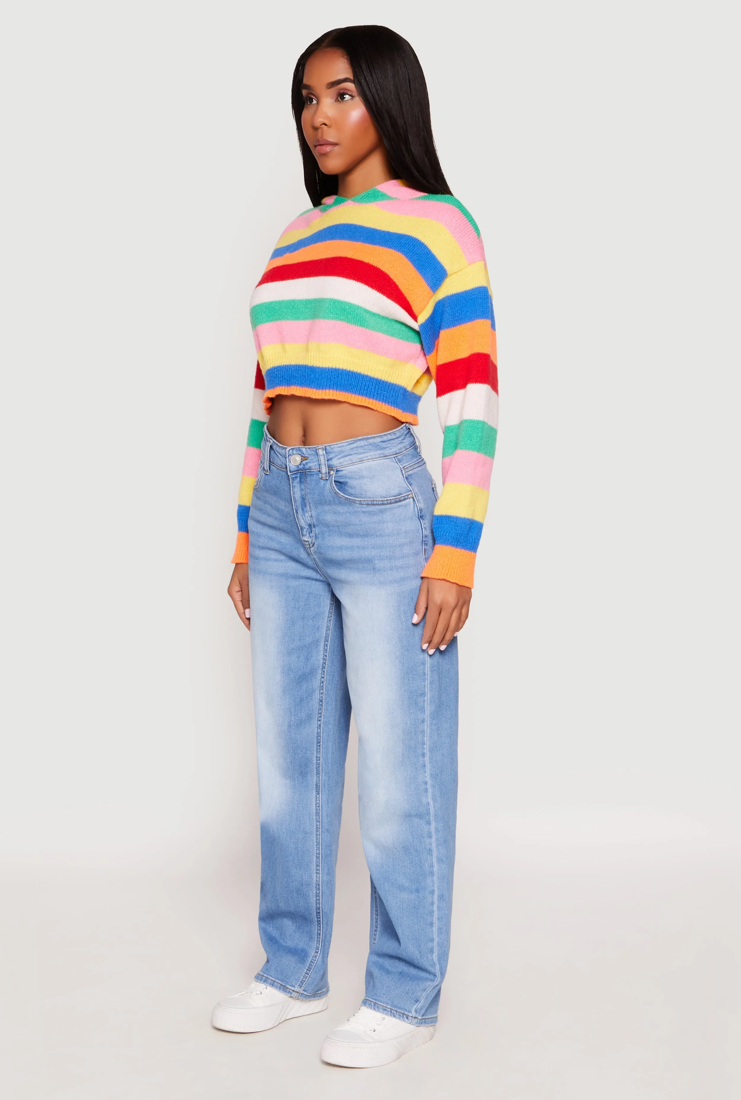Daisy Striped Cropped Hooded Sweater sold by Rainbow product image thumbnail 3