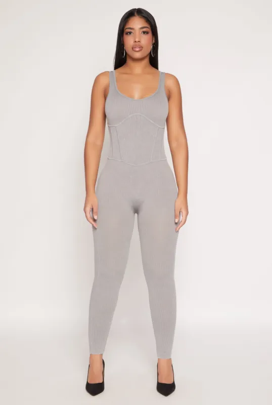 Seamless Ribbed Knit Corset Detail Catsuit sold by Rainbow
